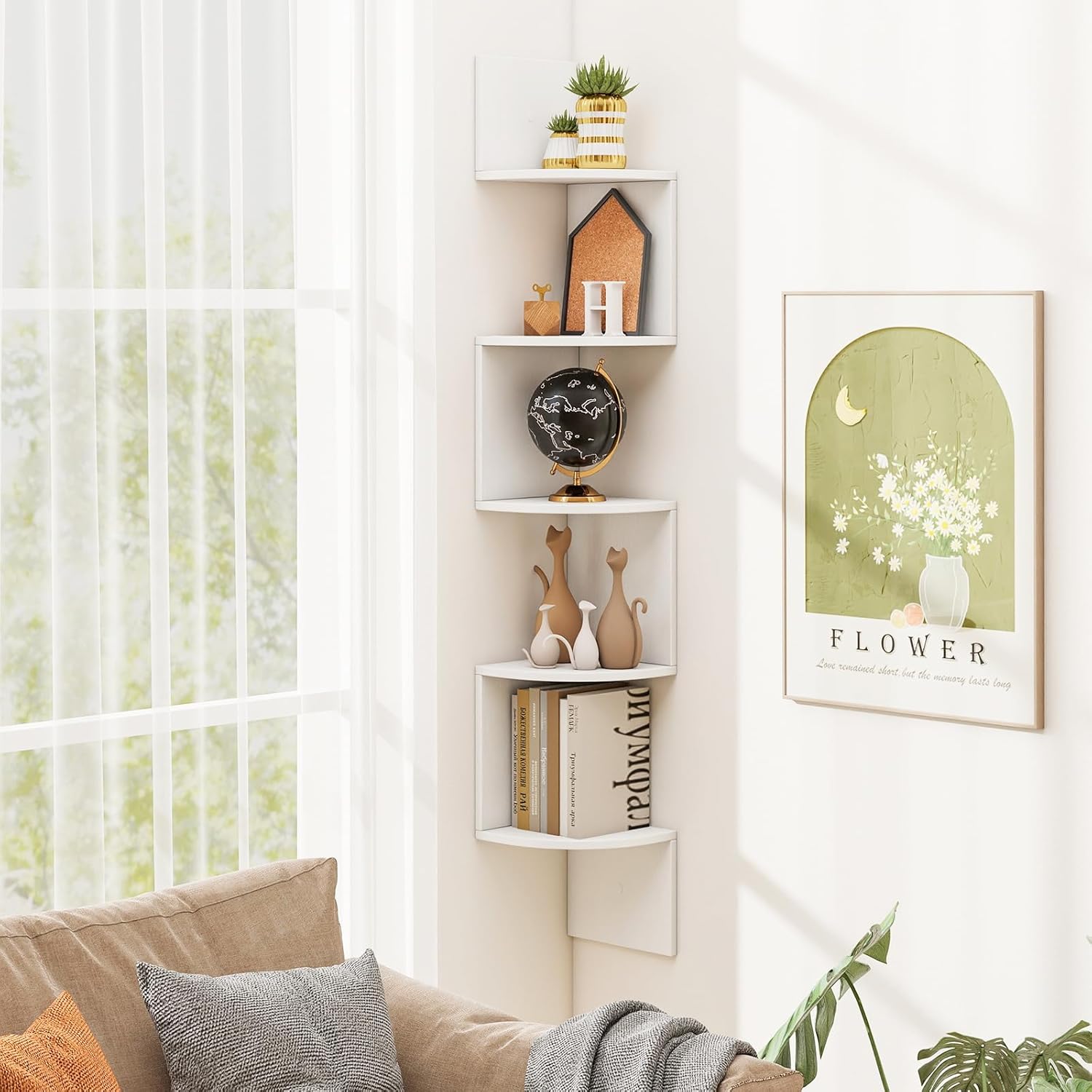Tangkula 5-Tier Corner Shelf Wall Mount White