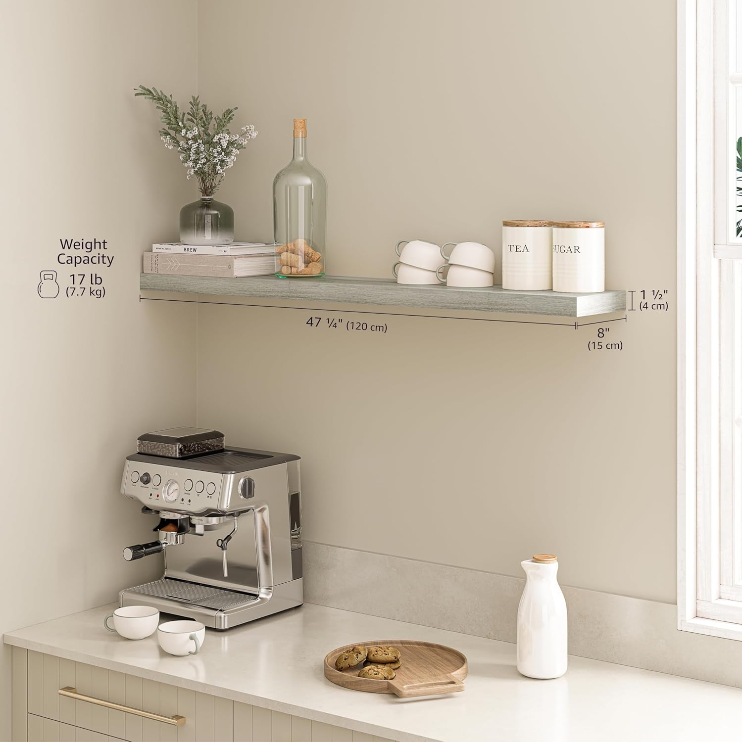 Ballucci Floating Shelf 48 Inch Wood Rustic Gray