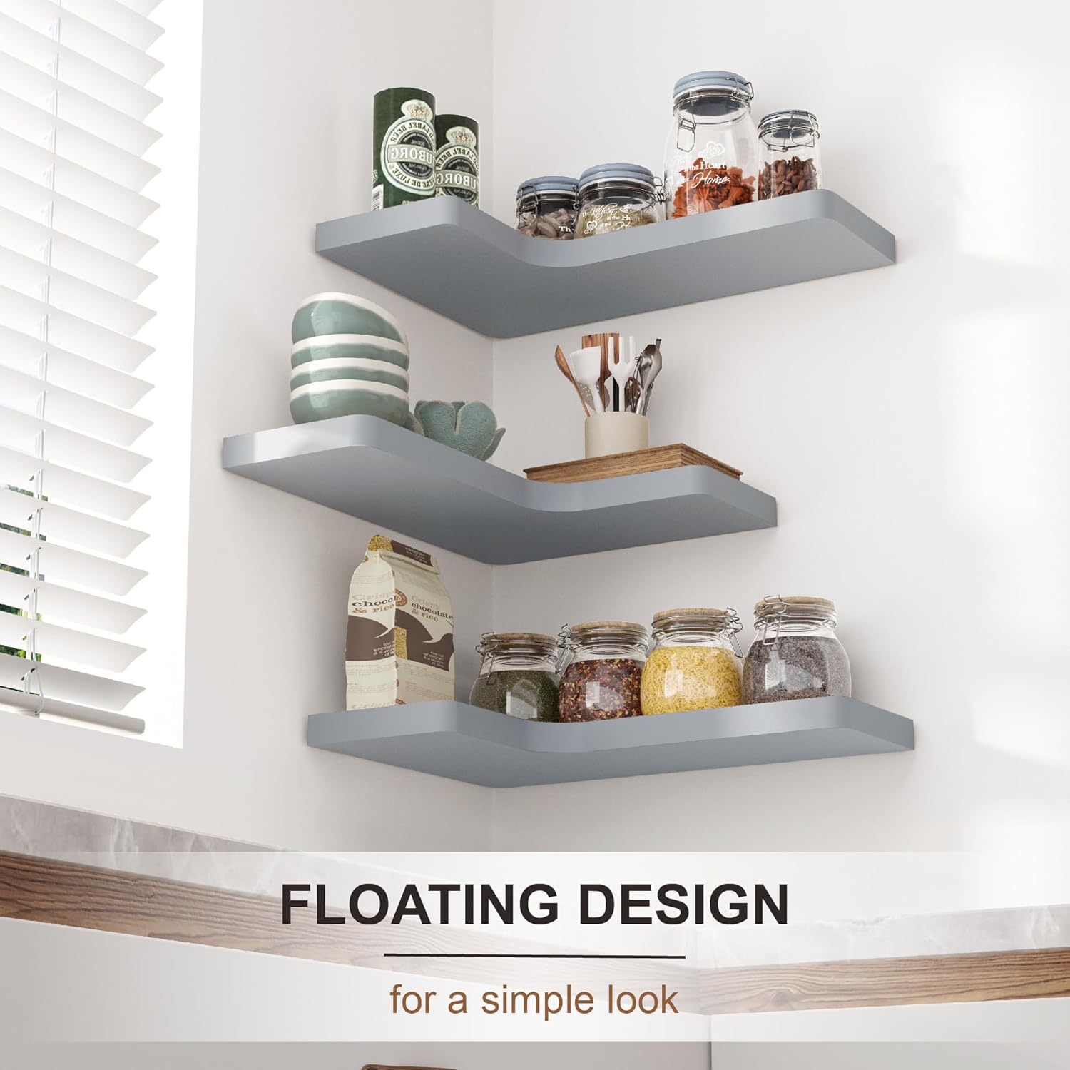 Fuqing Corner Floating Shelves Set of 3 Dark Grey