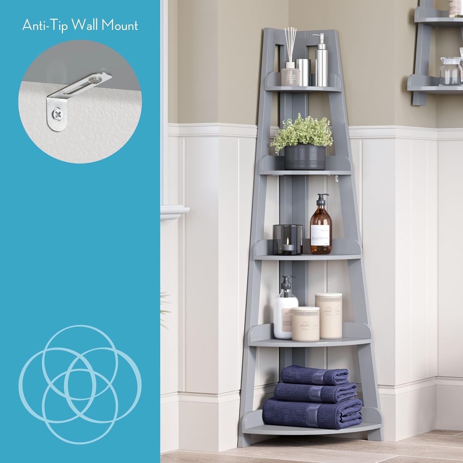 RiverRidge Amery 5-Tier Corner Ladder Shelf - Gray