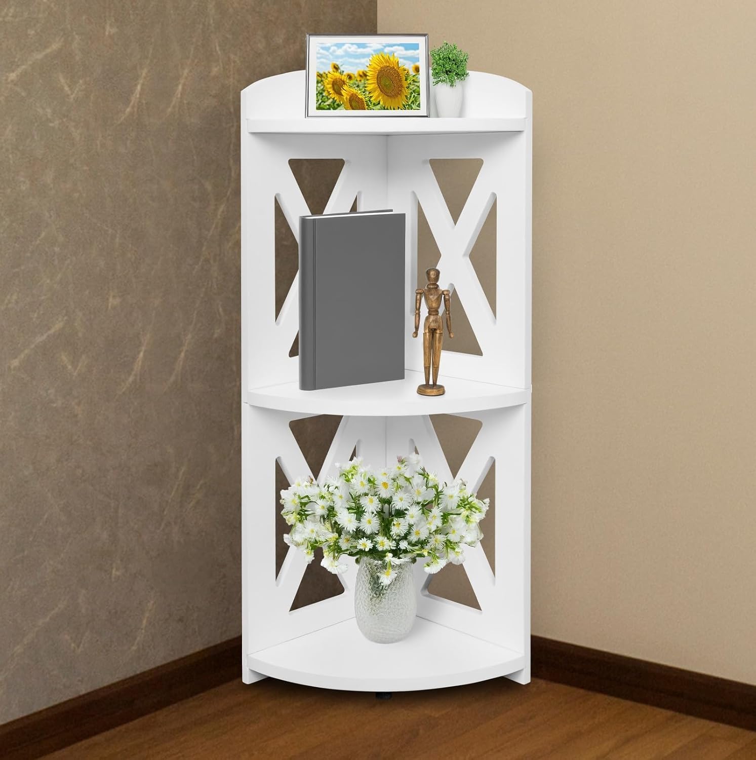 YCICI Corner Shelf Stand 3 Tier Natural Wood