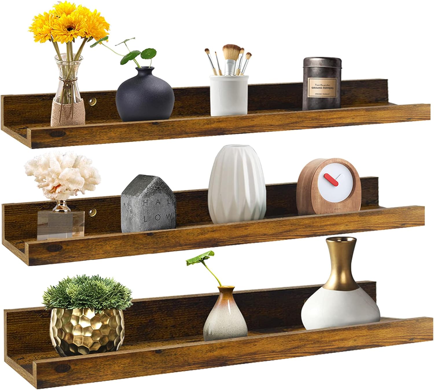 Giftgarden 24 Inch Floating Shelves Set of 3 Rustic