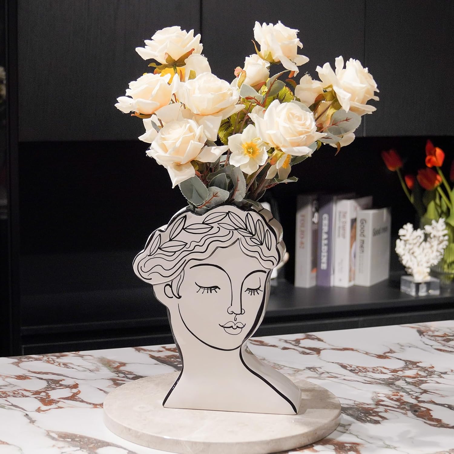 Modern Female Face Flower Vase 8x25x95 Inch Cynkeyee