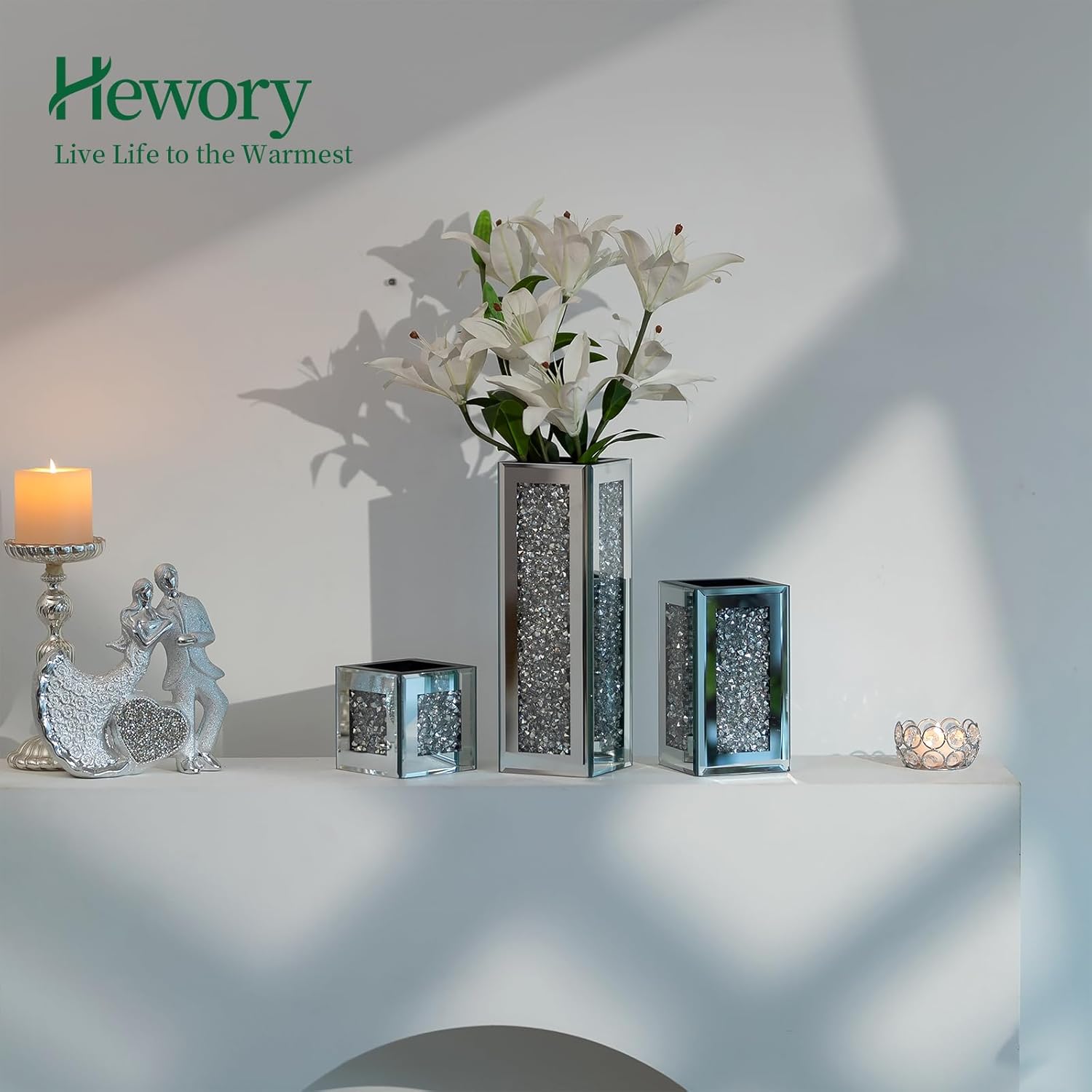 Hewory Tall Silver Mirror Vase for Centerpieces