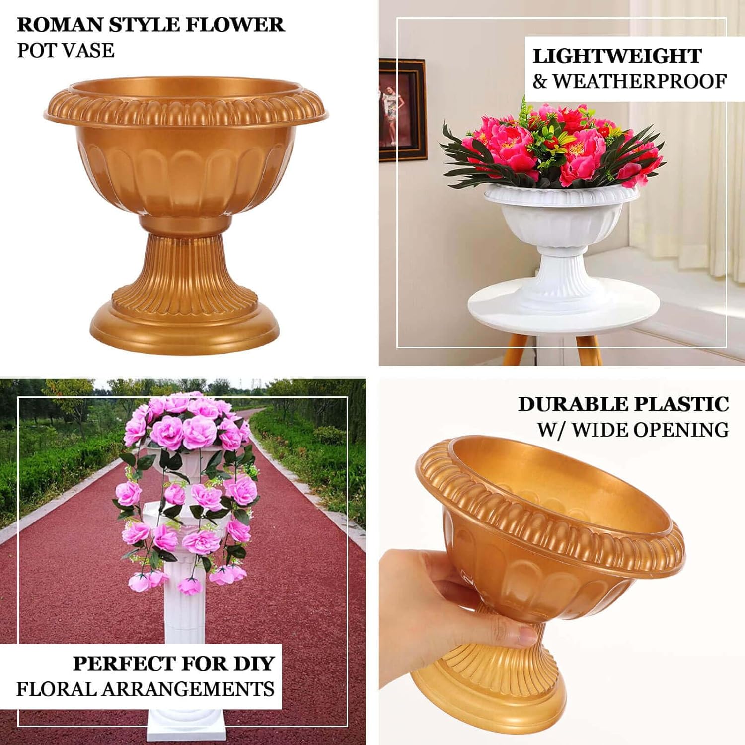 Efavormart 4 Pack White Roman Style Plastic Vase Pots