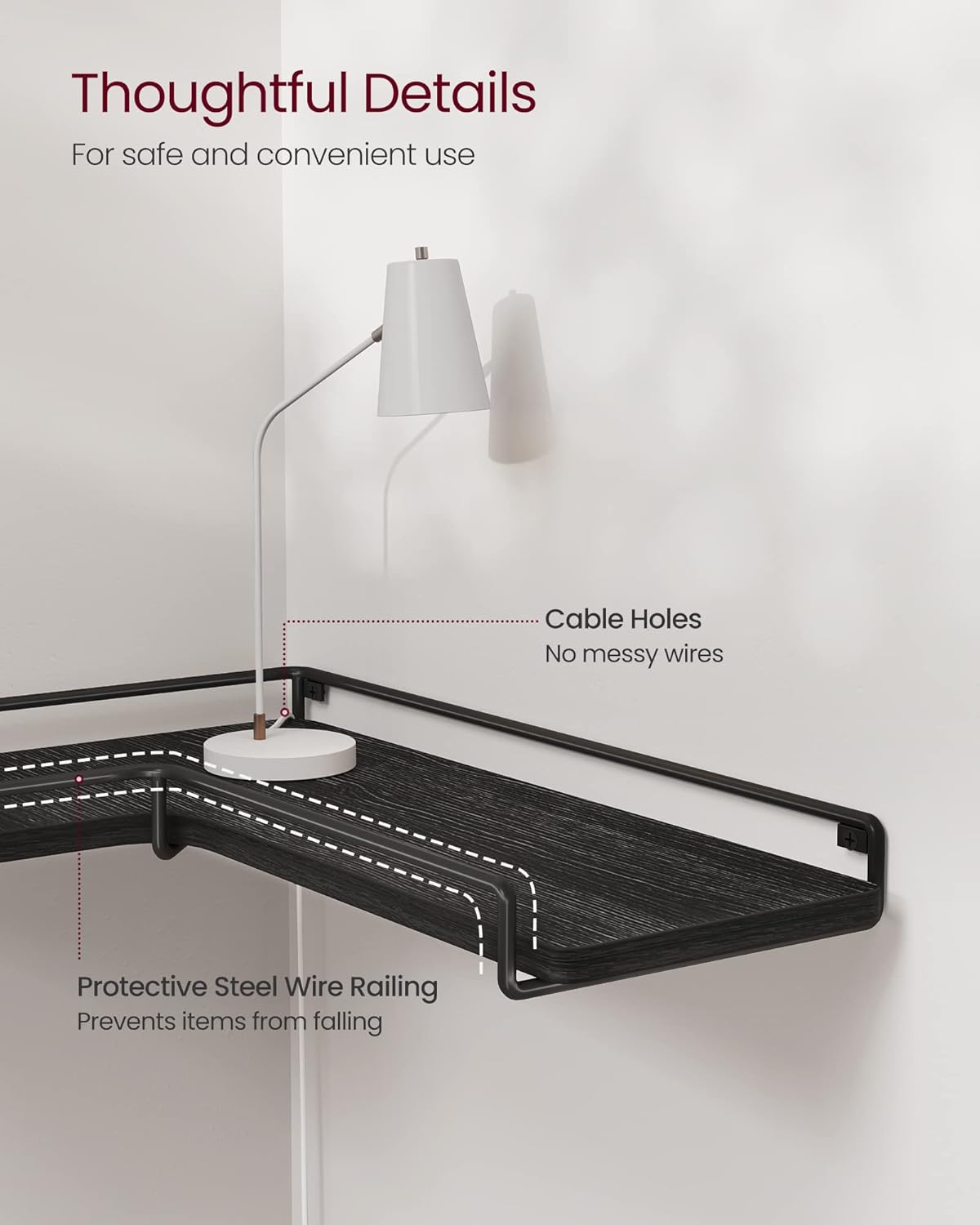VASAGLE Corner Shelf Wall Mount Set of 2 Black