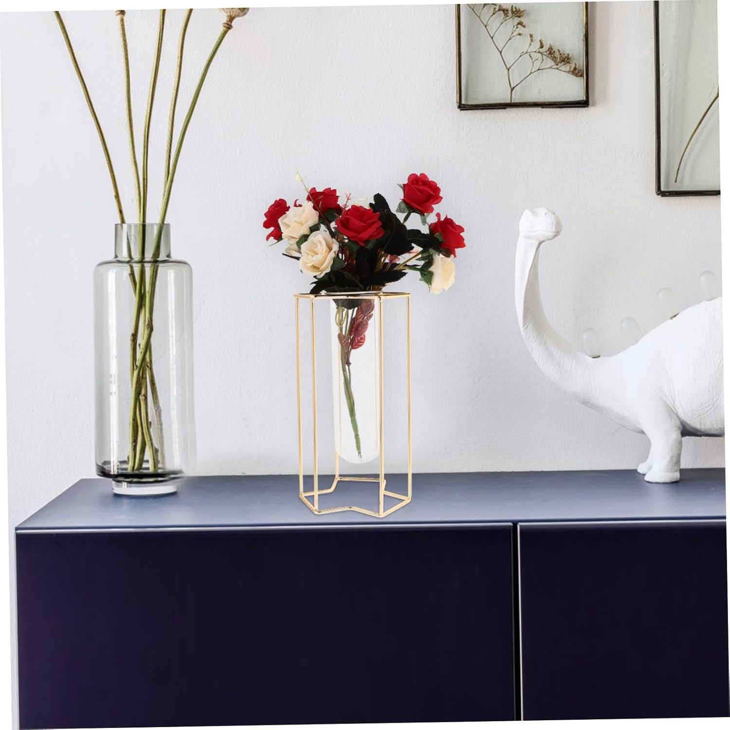 PRETYZOOM Transparent Glass Bud Vase with Iron Stand