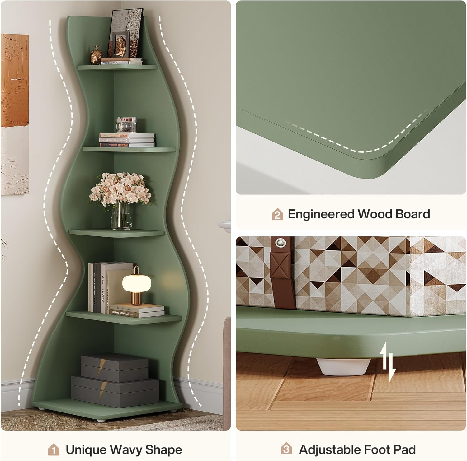 Tribesigns Wavy Corner Shelf Set of 2