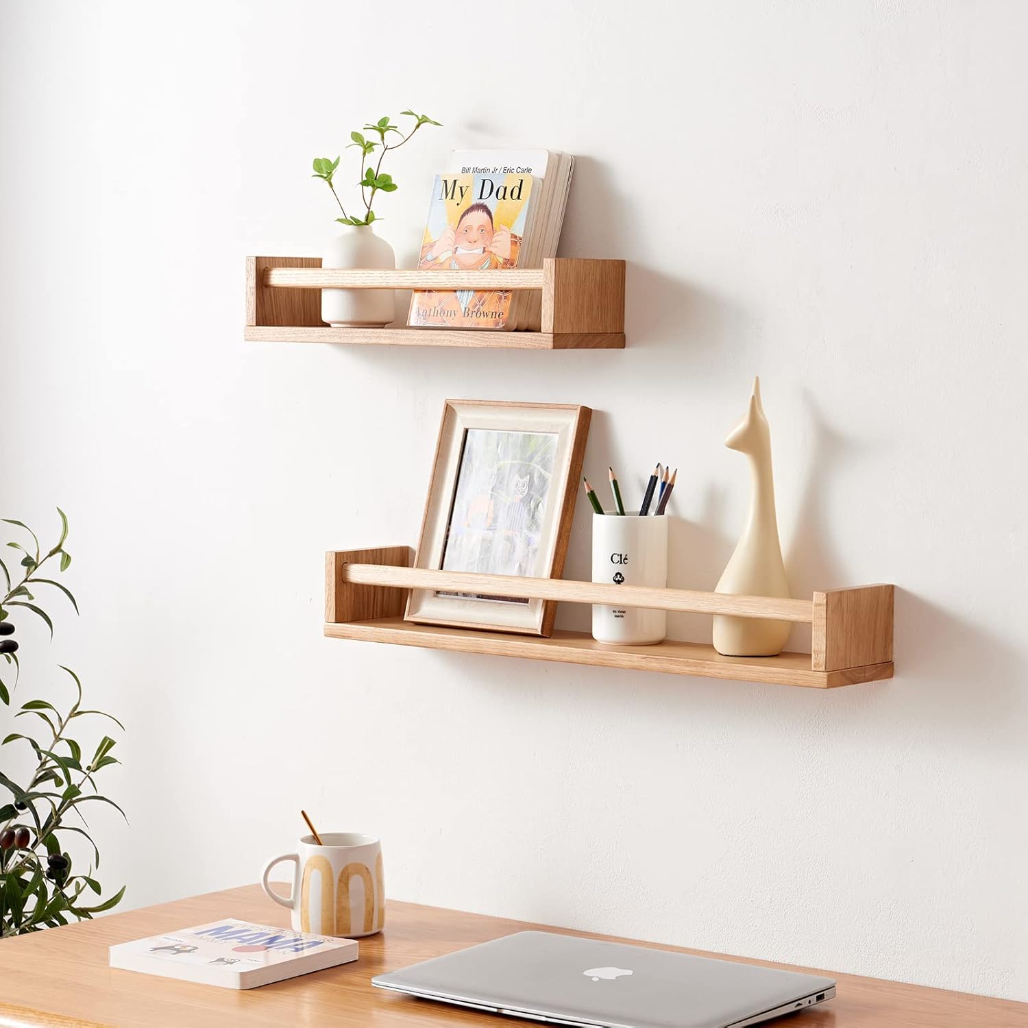 Oak Floating Shelves 24 Inch Wall Mounted Bookshelf