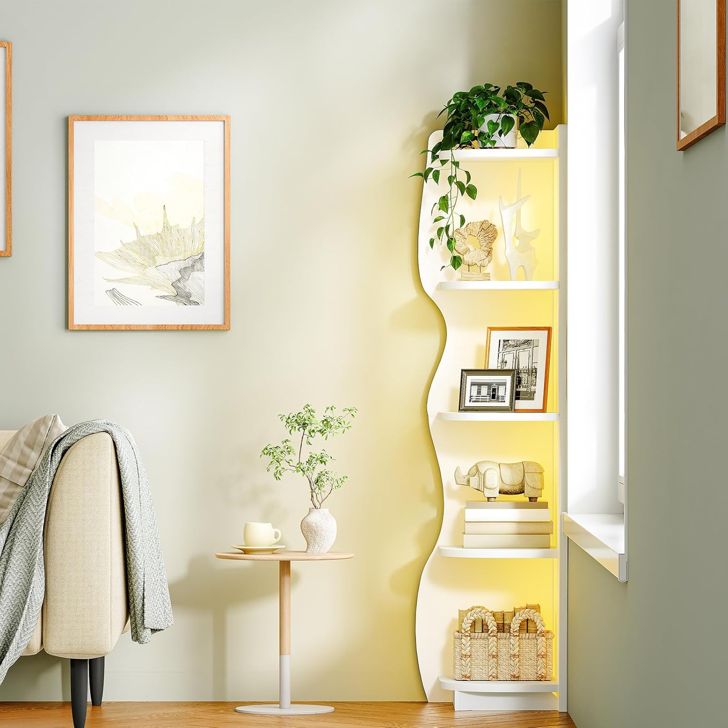 HOOBRO 5-Tier Corner Bookshelf with LED Light