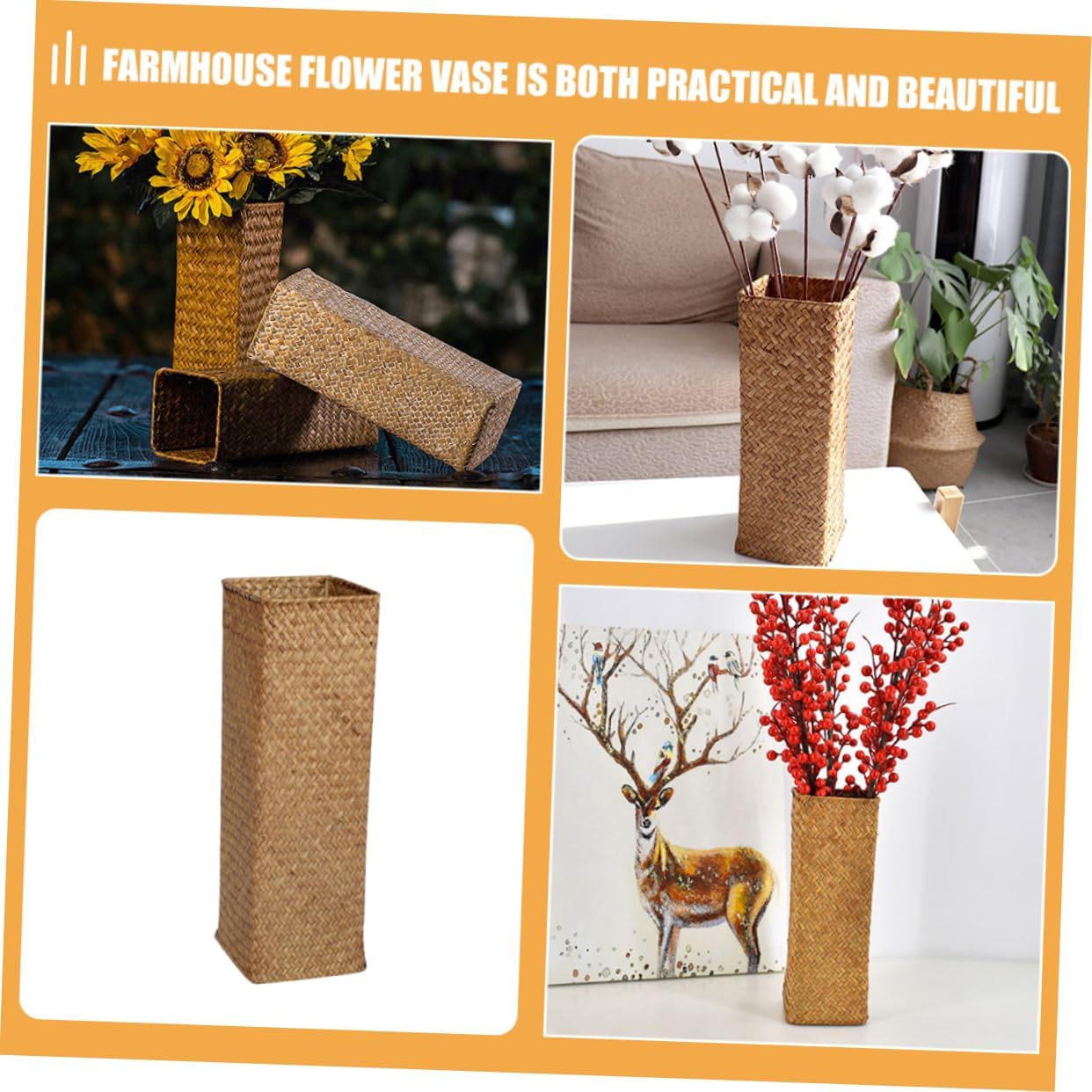 Cabilock 2Pcs Rustic Woven Flower Vase for Home Decor