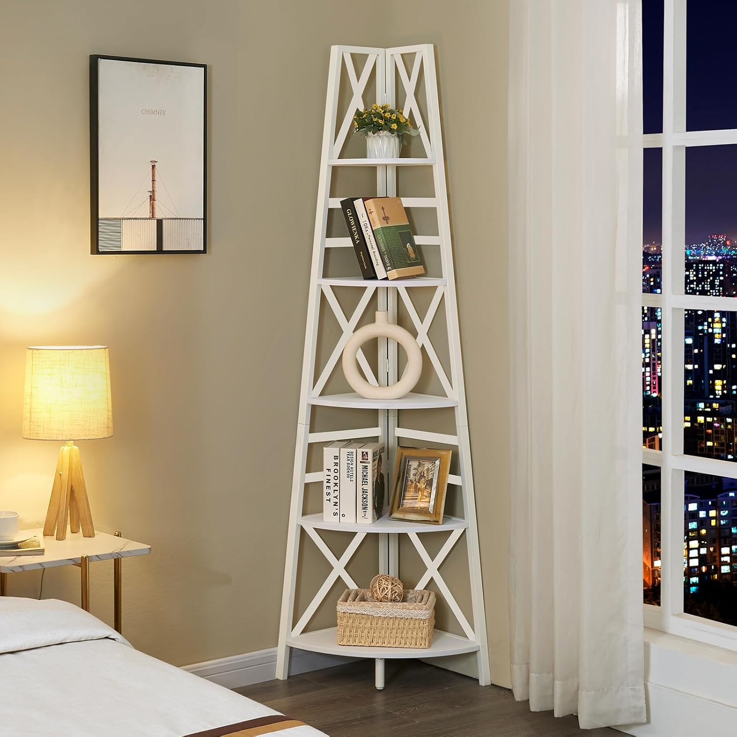 HOMBAZAAR 5 Tier Corner Shelf with Metal Frame