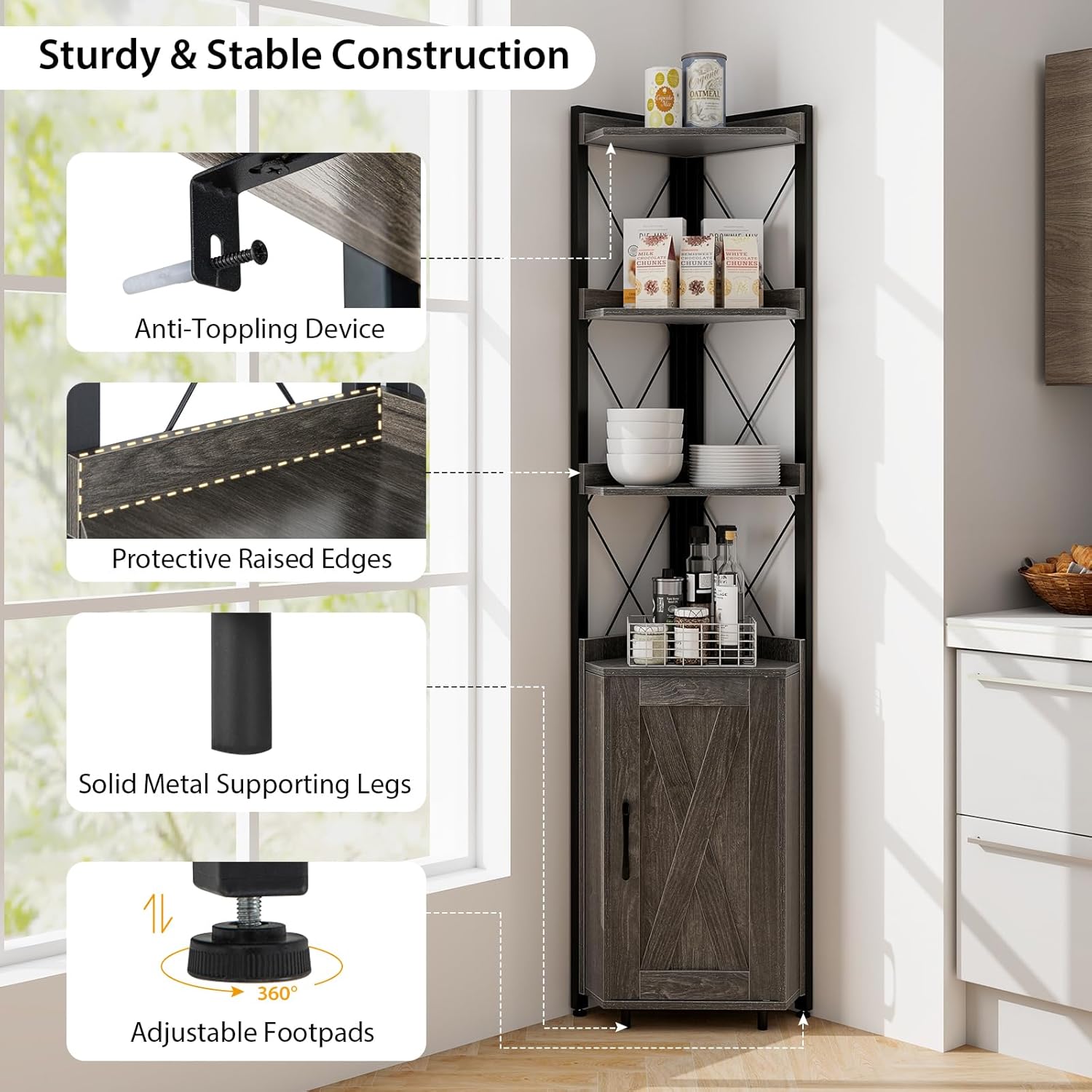 Tangkula Tall Corner Storage Cabinet with Door
