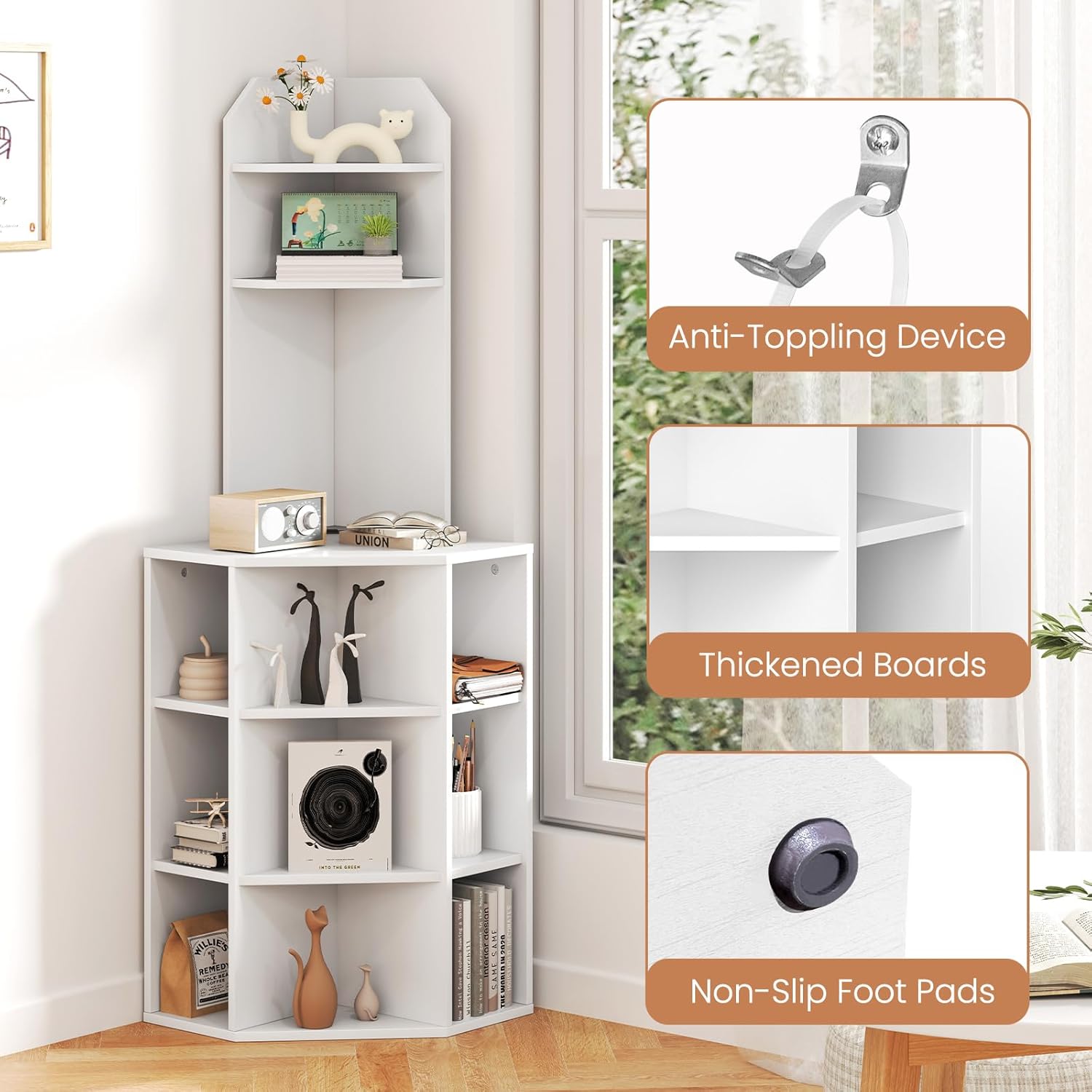 Giantex 6-Tier Corner Bookshelf with Charging Station