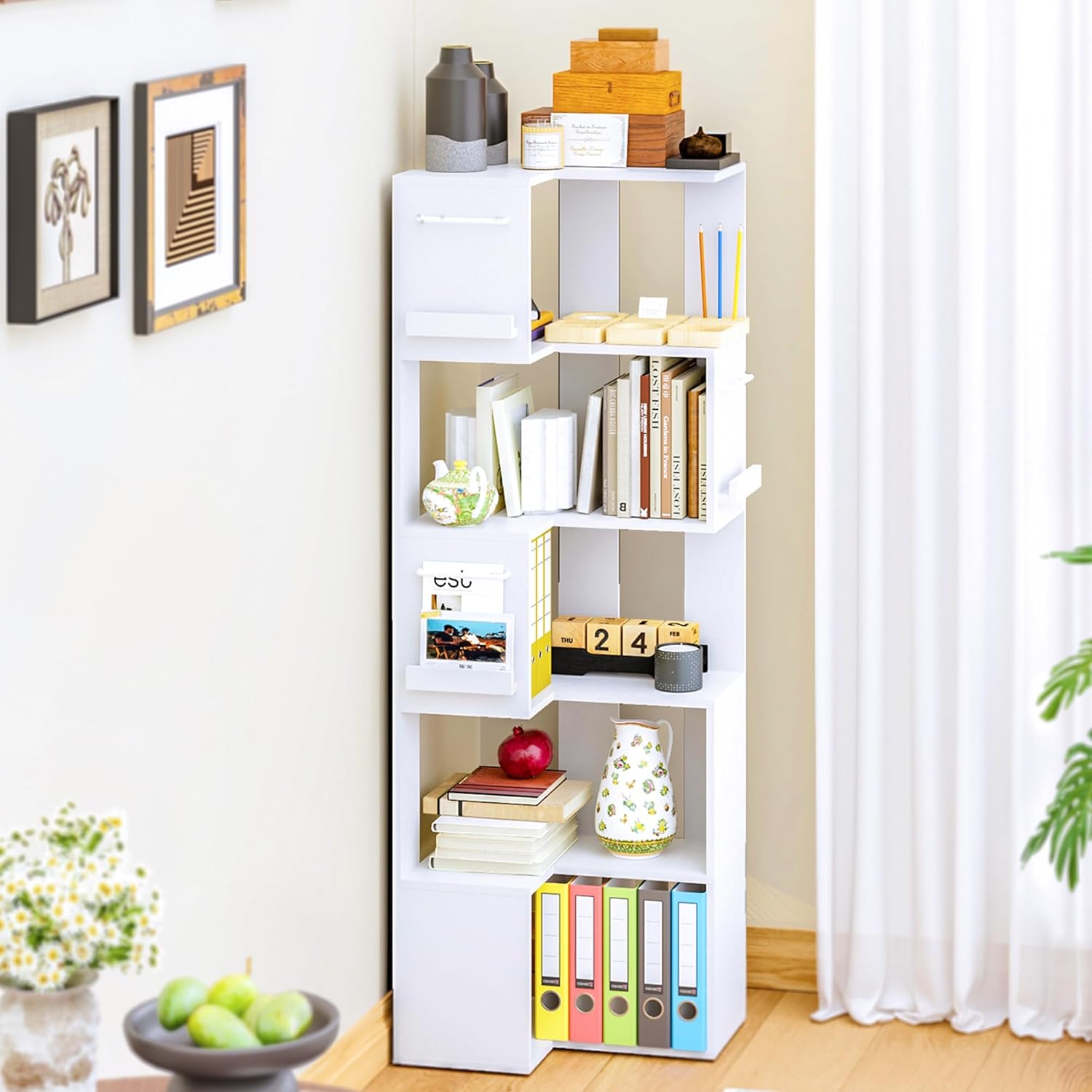 PPAMAPIC 5 Tier L Shaped Corner Bookshelf White