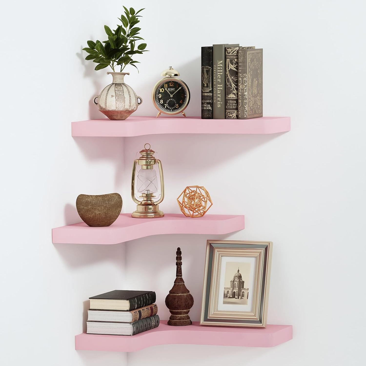 SAUMONIERES Corner Floating Shelves Set of 3 Pink
