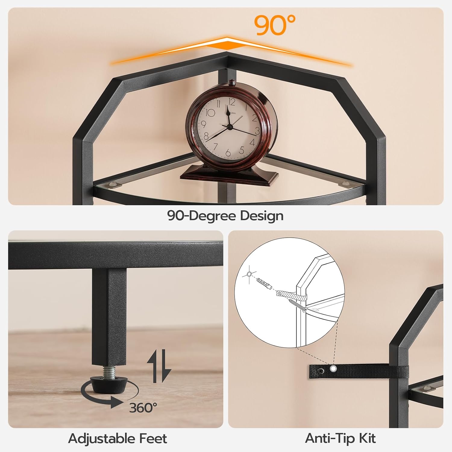 HOOBRO 5-Tier Corner Shelf Stand Black BK15CJ01