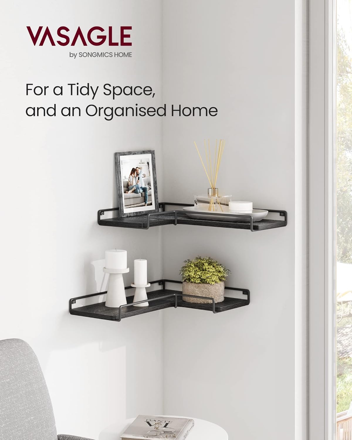 VASAGLE Corner Shelf Wall Mount Set of 2 Black