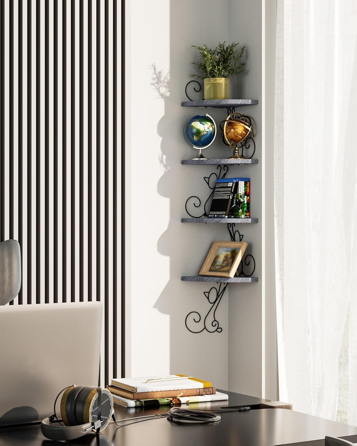 Alsonerbay 4 Tier Floating Corner Wood Shelves in Cat Shape