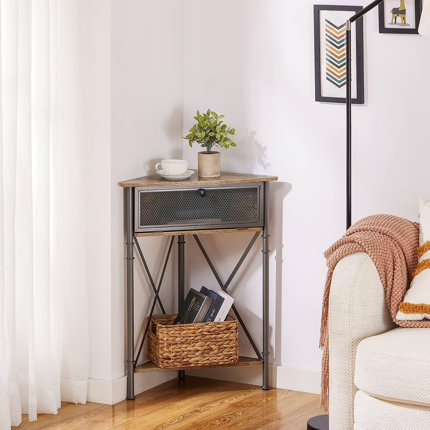 VECELO Corner Cabinet 3-Tier Display Shelves