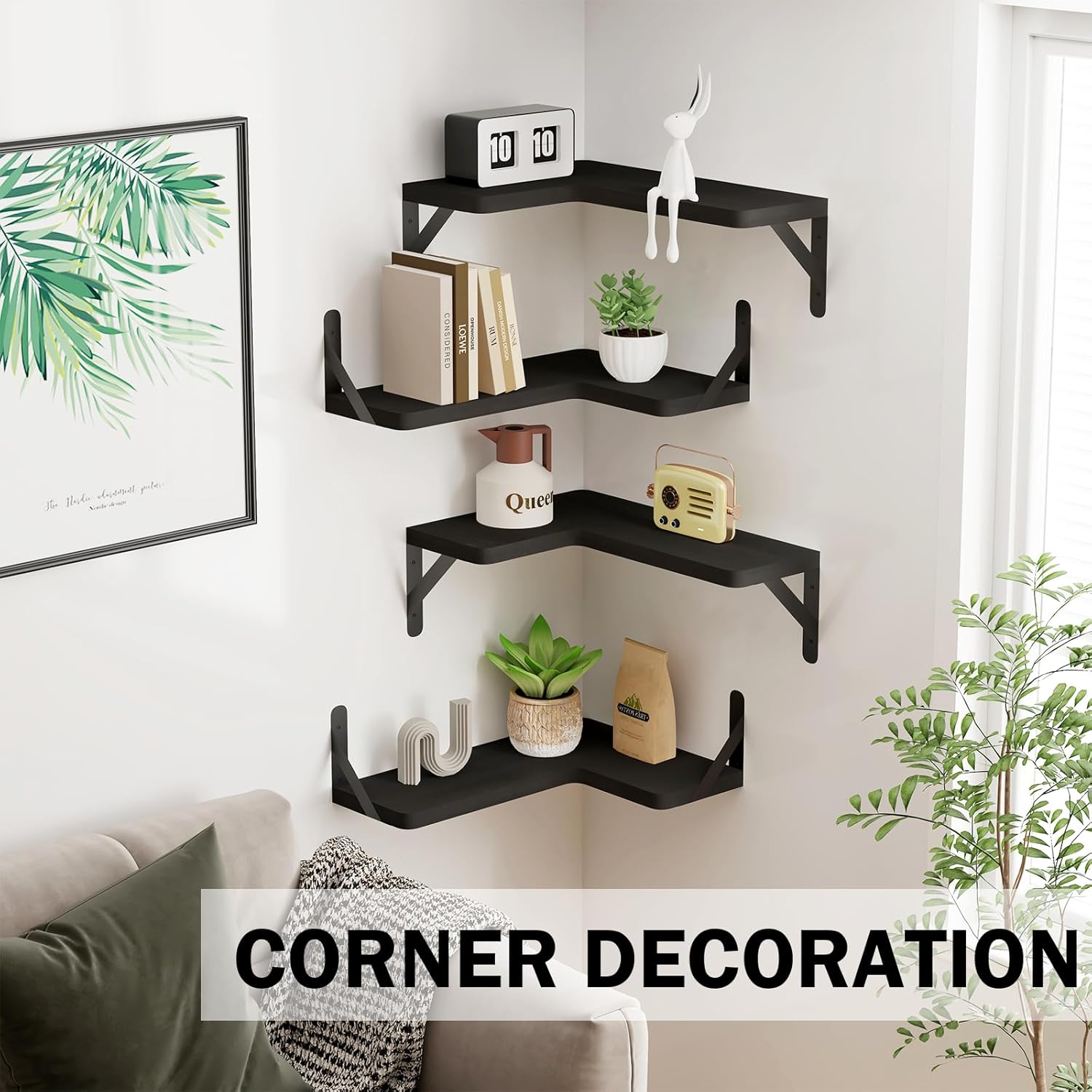 Muzilife Corner Floating Shelves Set of 4 Black