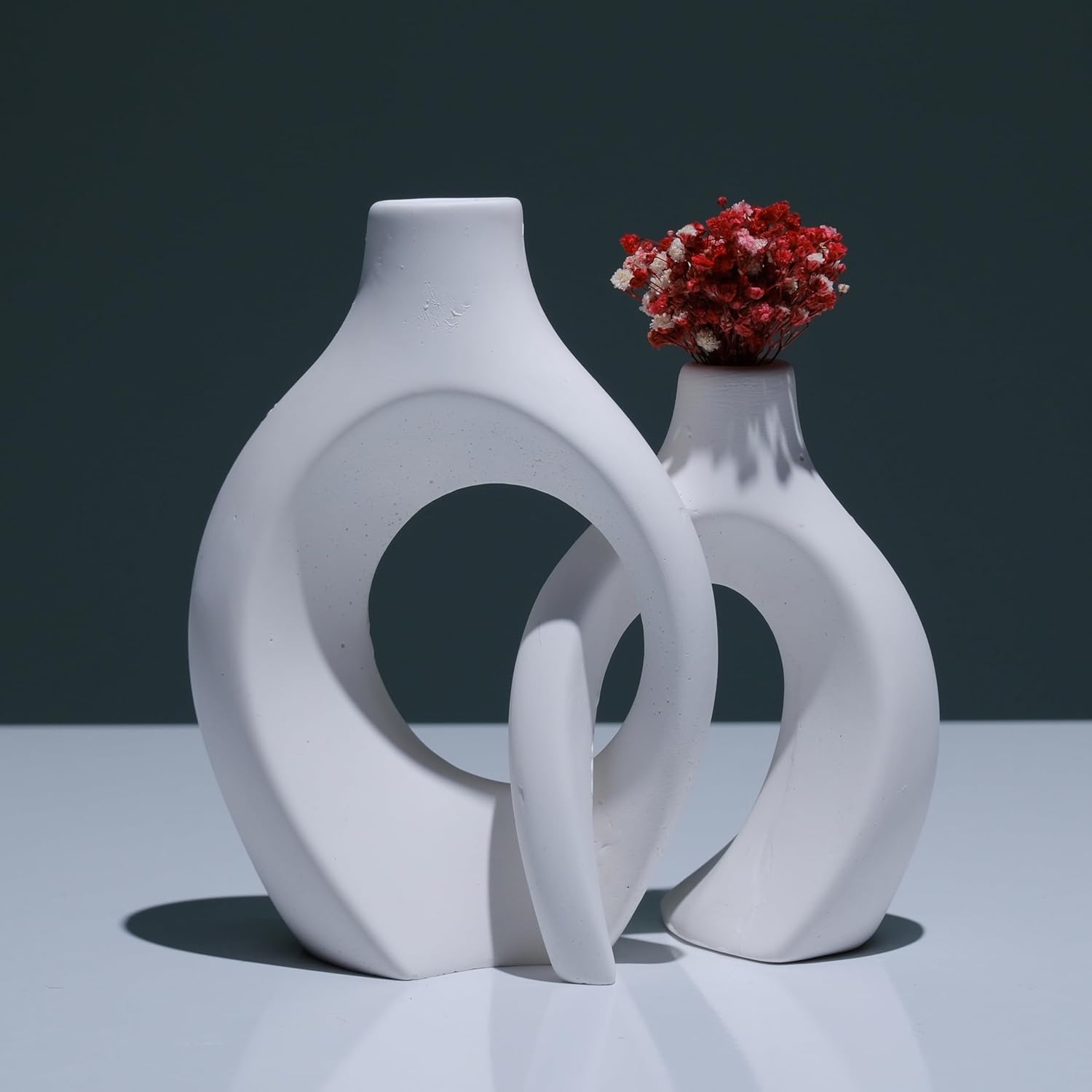 Concrete Floral Vase Set - 3 Piece Modern Minimalist Donut Vases