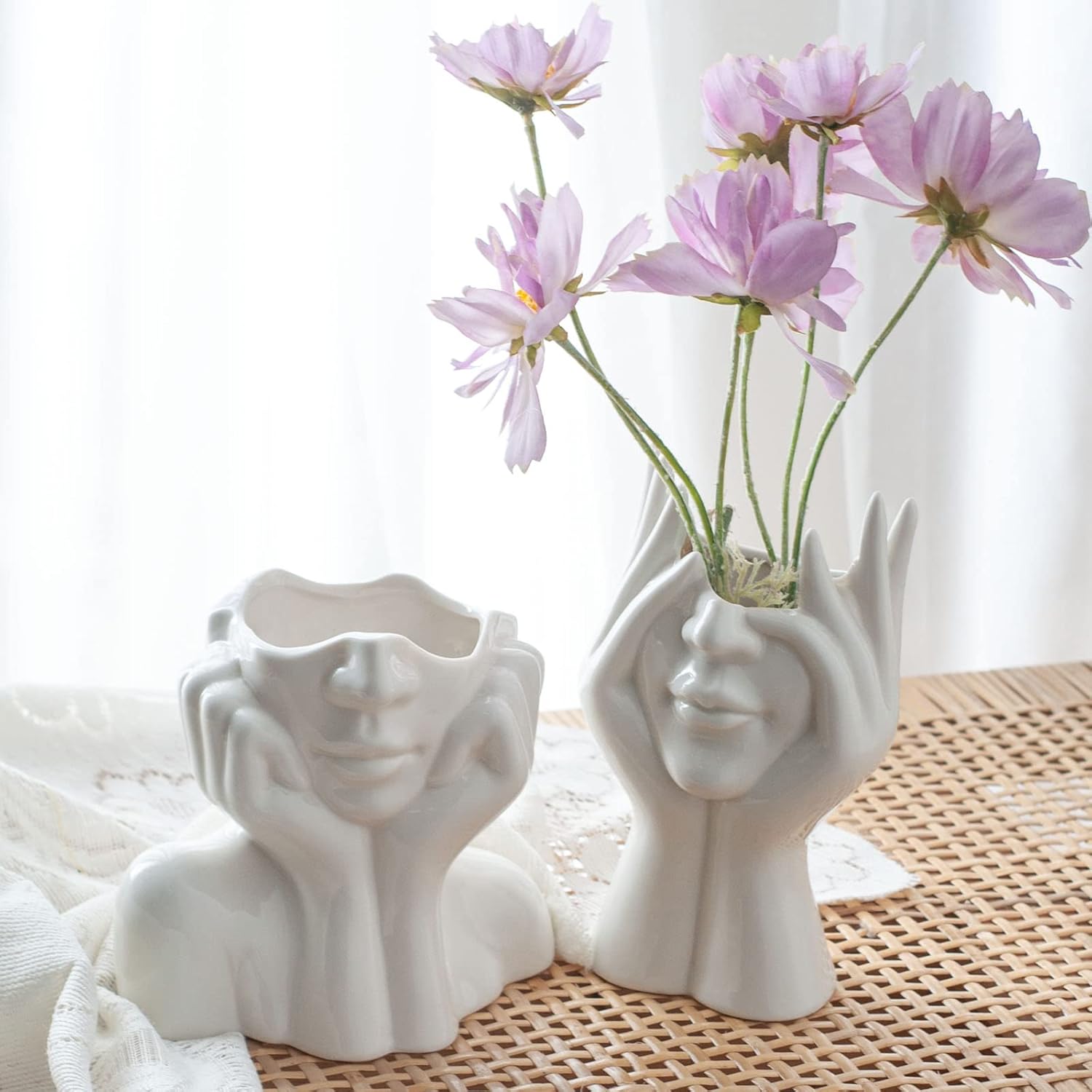 Joynisy White Ceramic Face Vase Set of 2