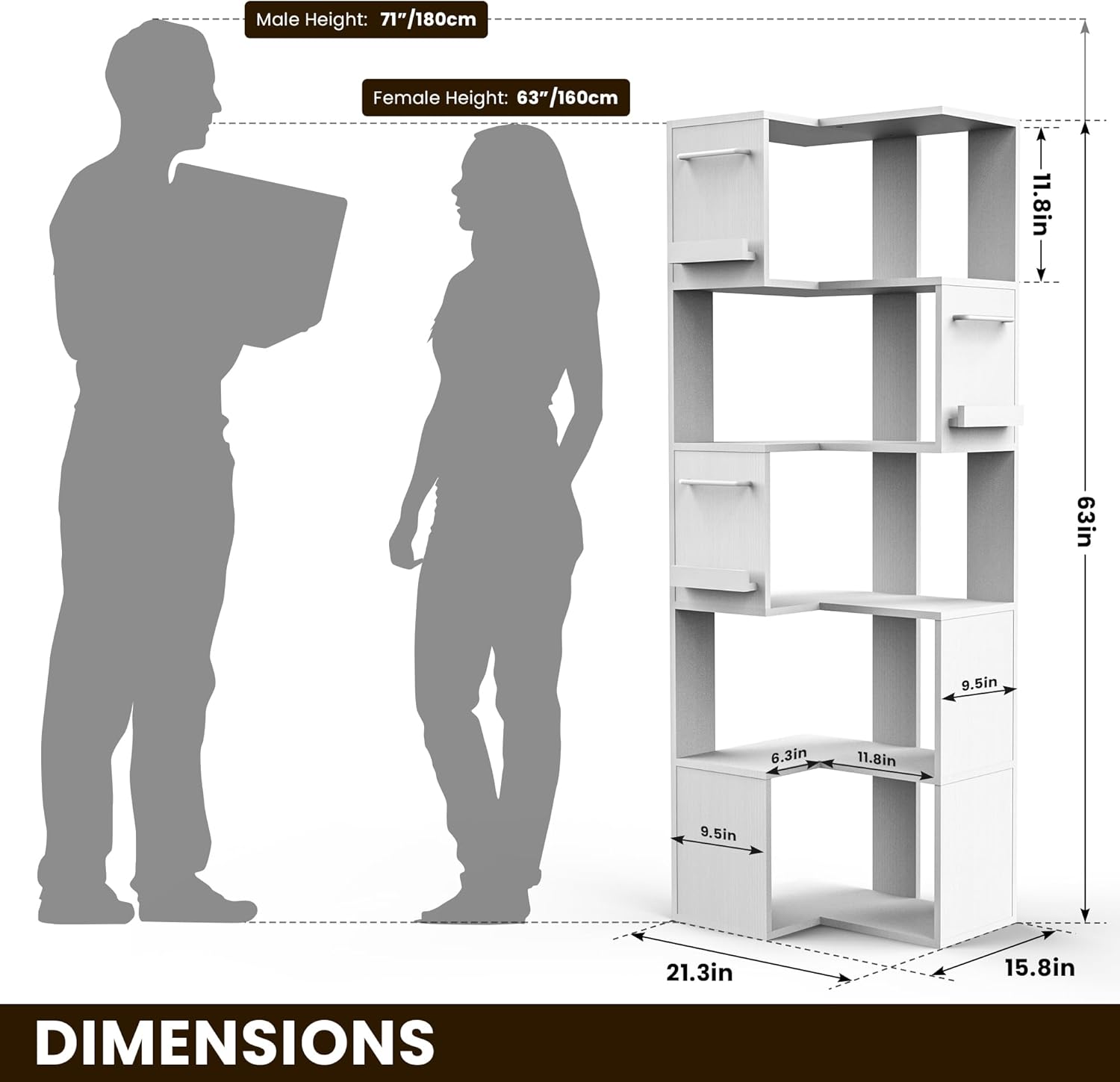 PPAMAPIC 5 Tier L Shaped Corner Bookshelf White