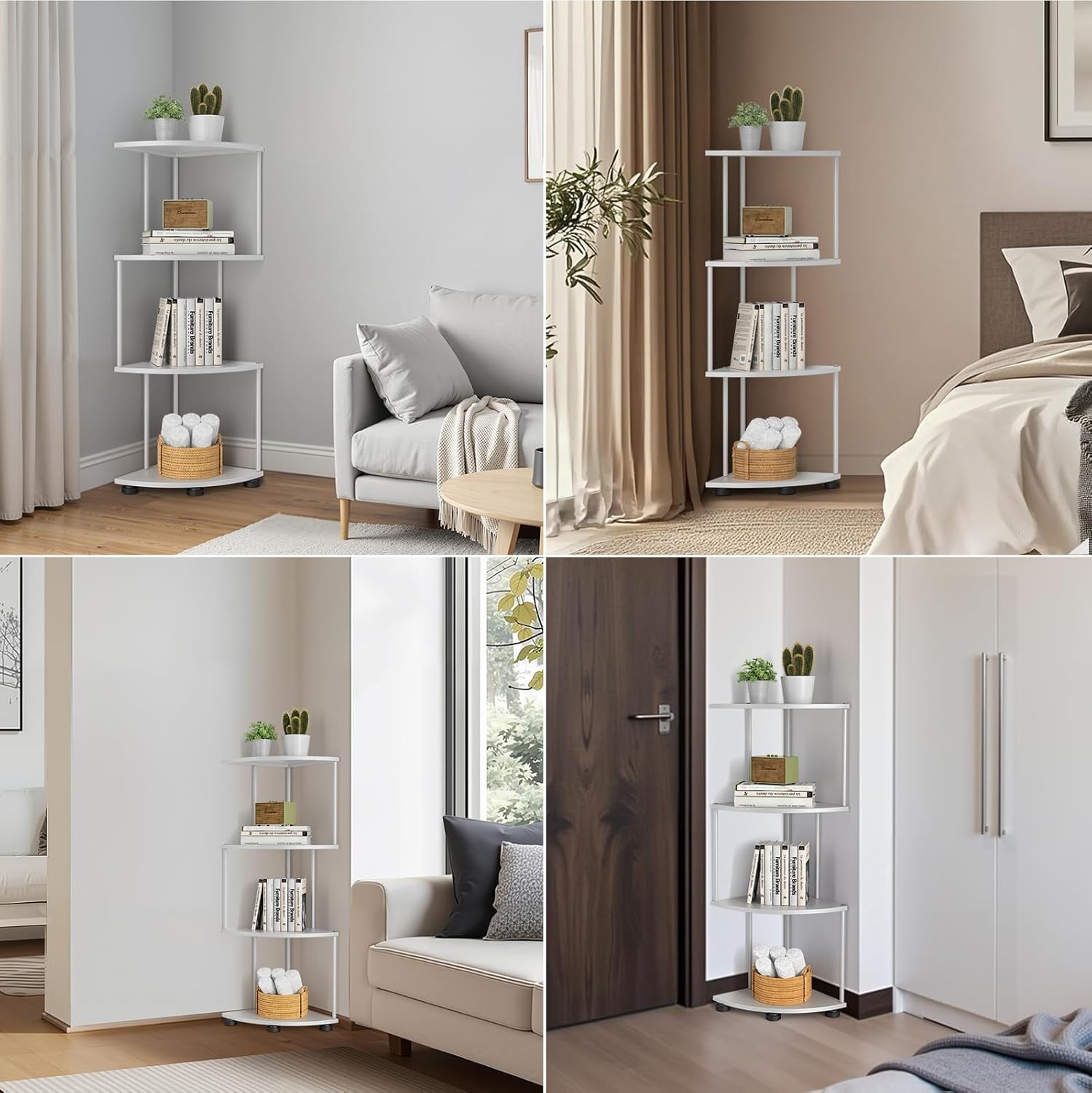 Haomsj 4 Tier Metal Corner Shelf Stand 41 Inch White