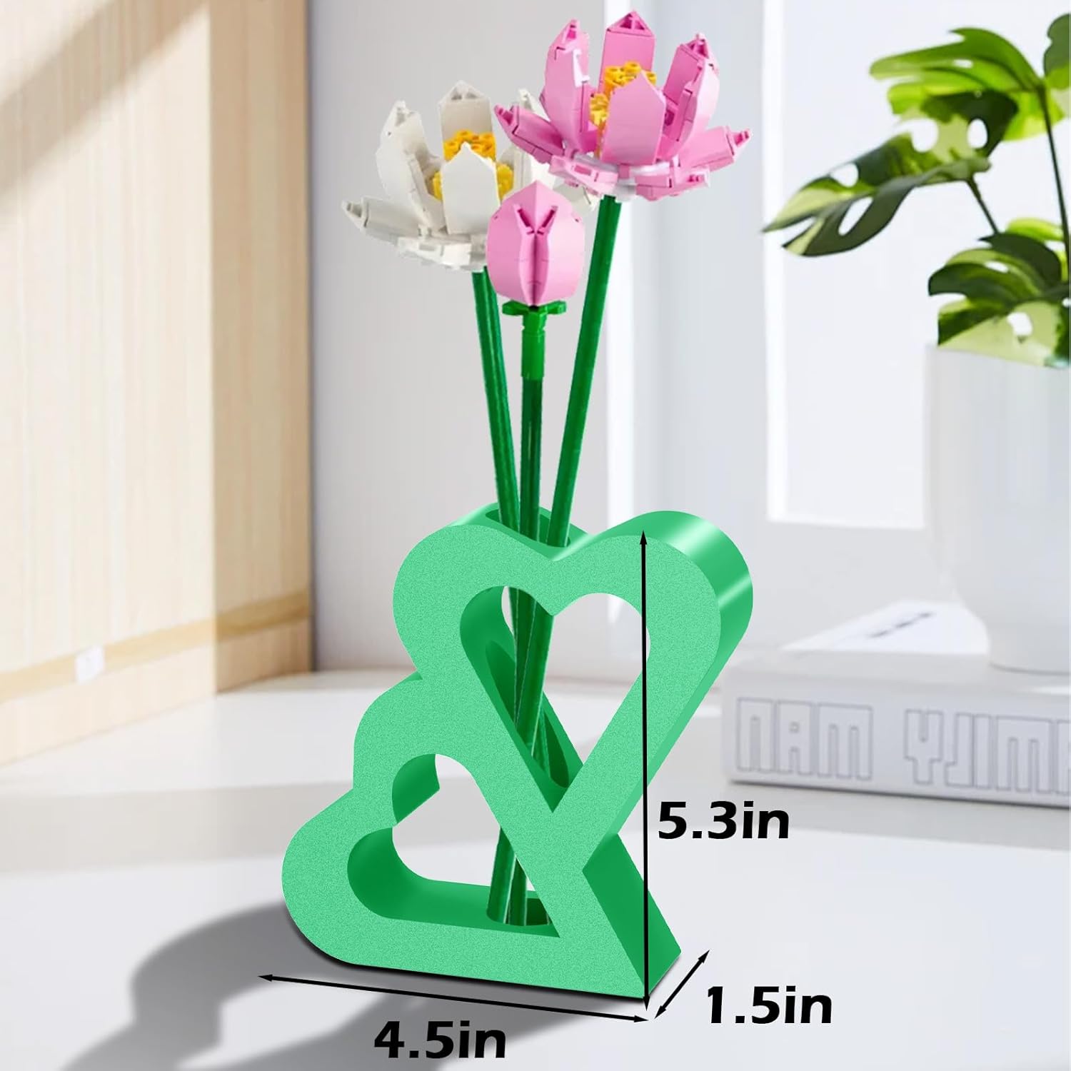 Double Heart Vase for LEGO Flowers Display Stand