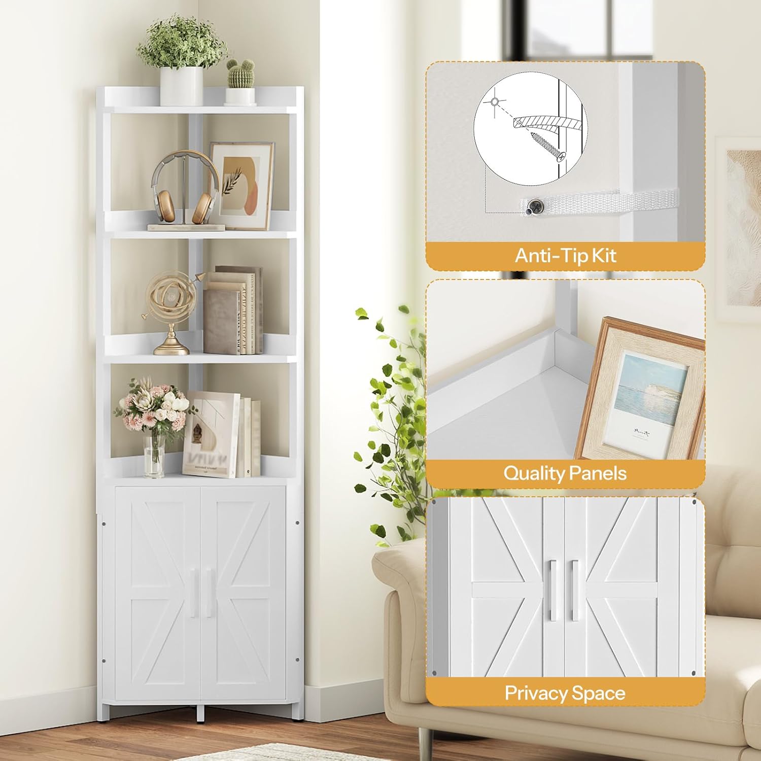 HOOBRO Corner Shelf with 5-Tier Storage White WW78CJ01