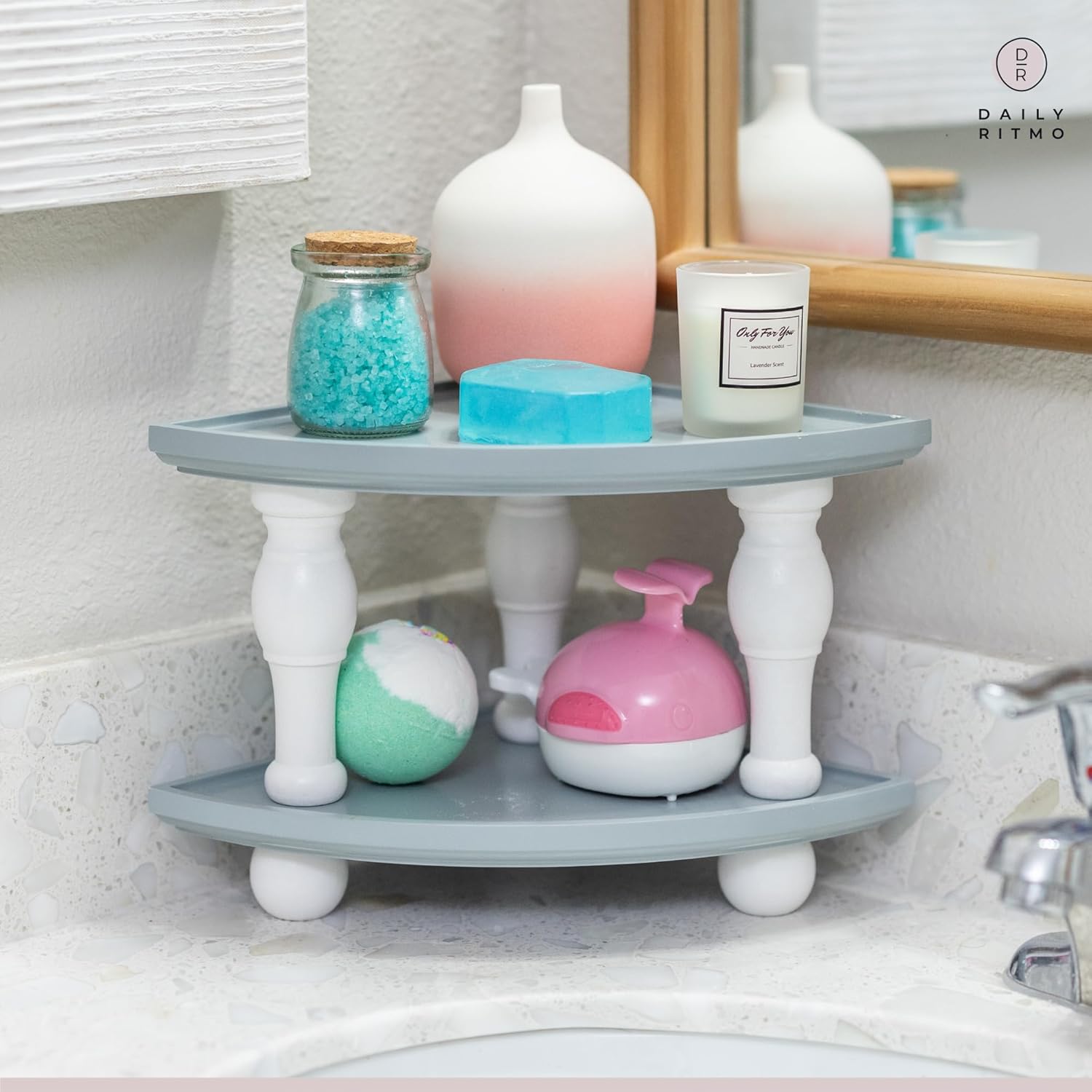 DAILY RITMO 2-Pack Grey White Corner Wood Shelf