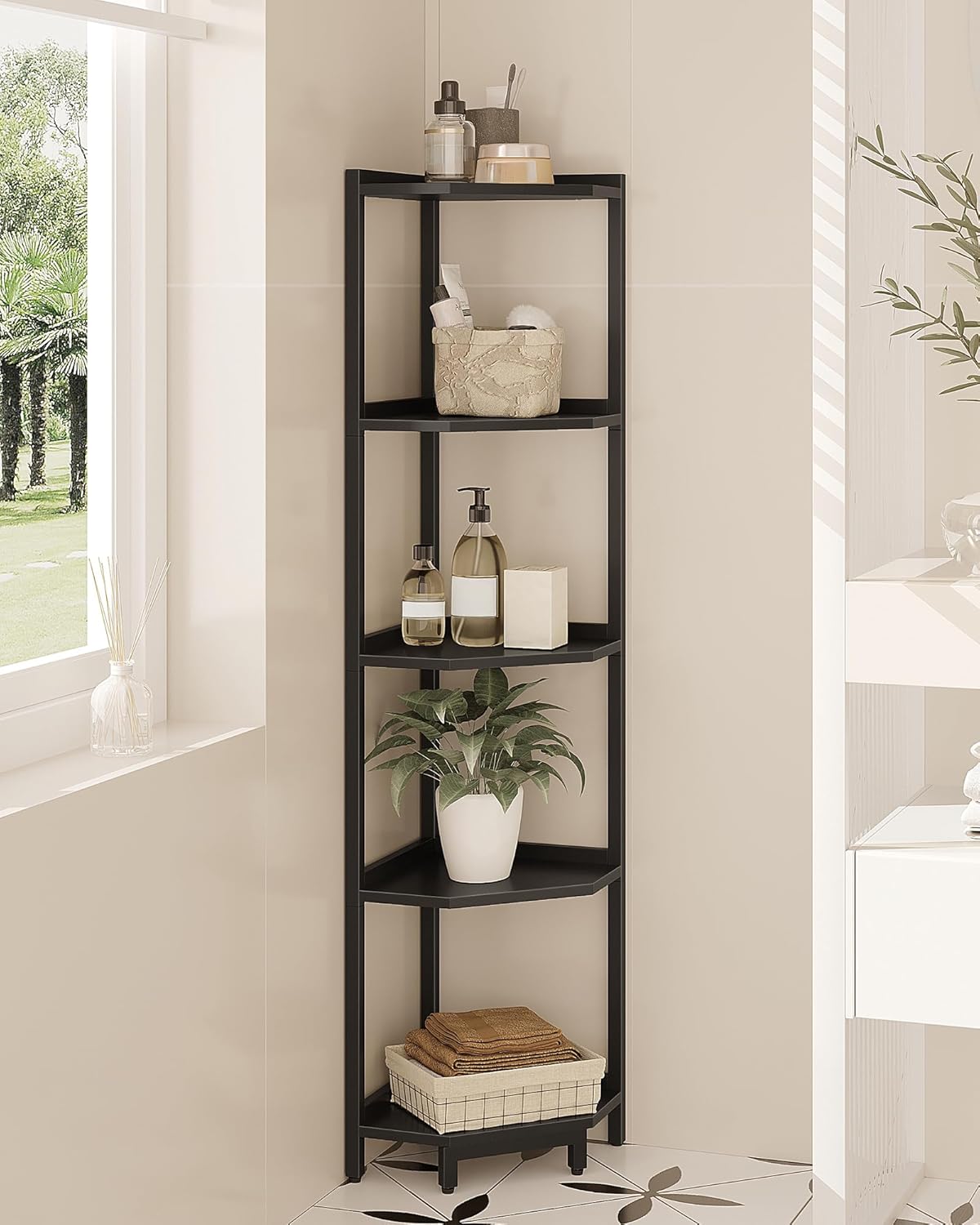 5-Tier Corner Bookshelf Stand with Metal Frame Black CS05906B