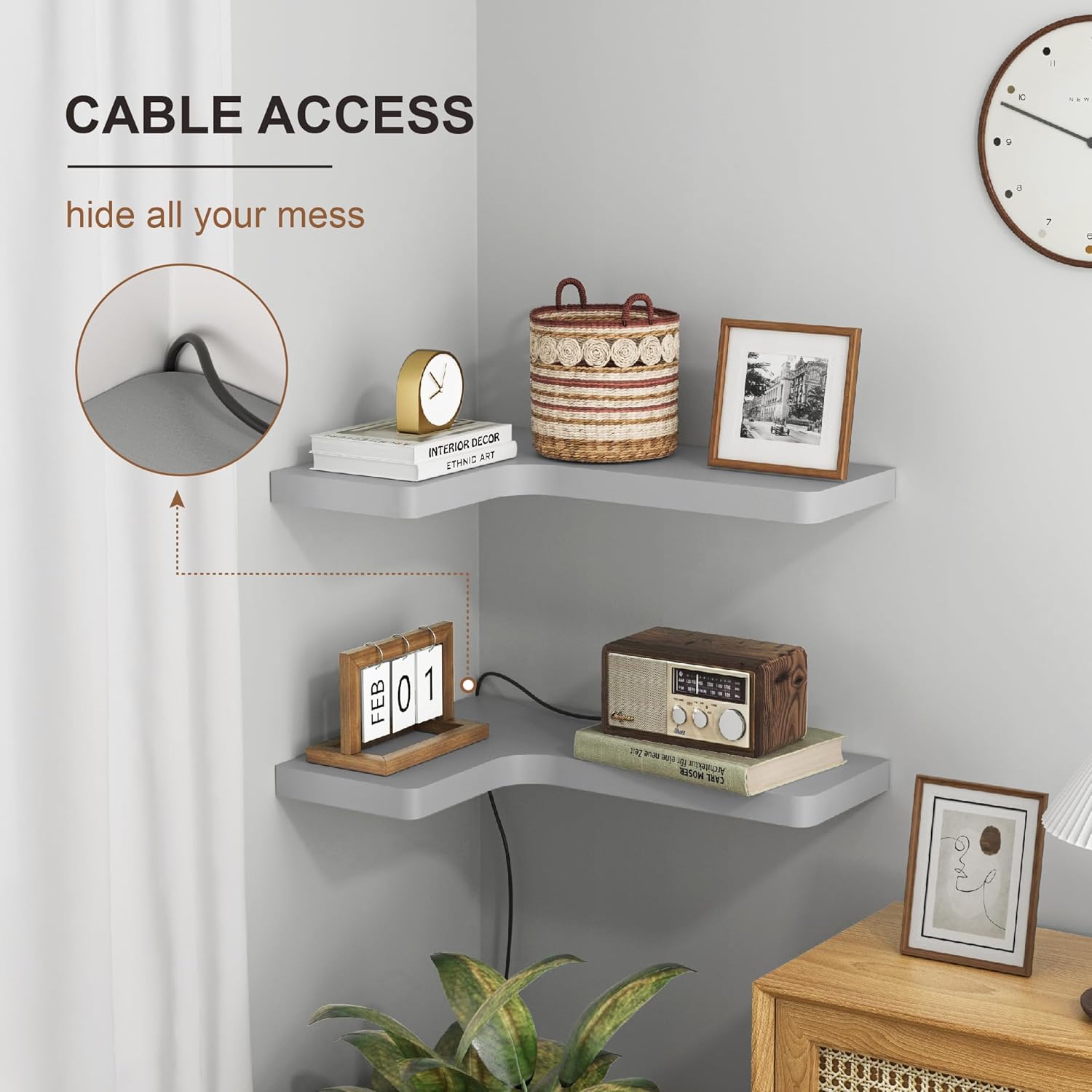 Fuqing Corner Floating Shelves Set of 3 Dark Grey