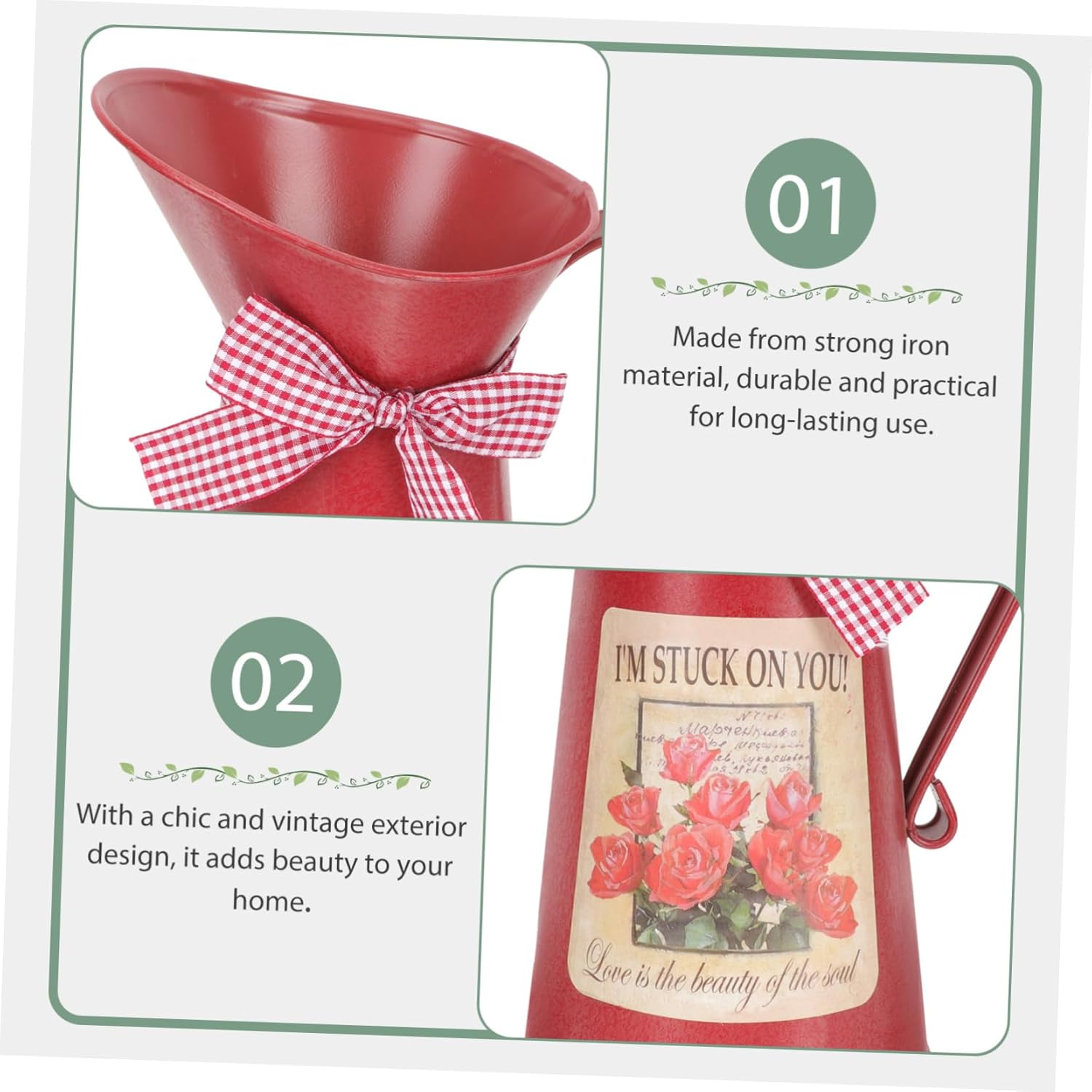 Rustic Metal Flower Bucket Vase for Home Decor
