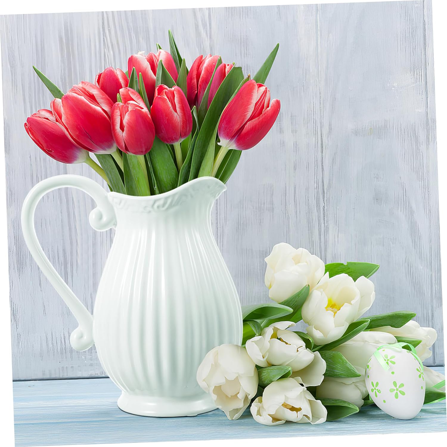 BESTOYARD White Ceramic Pitcher Vase for Home Decor
