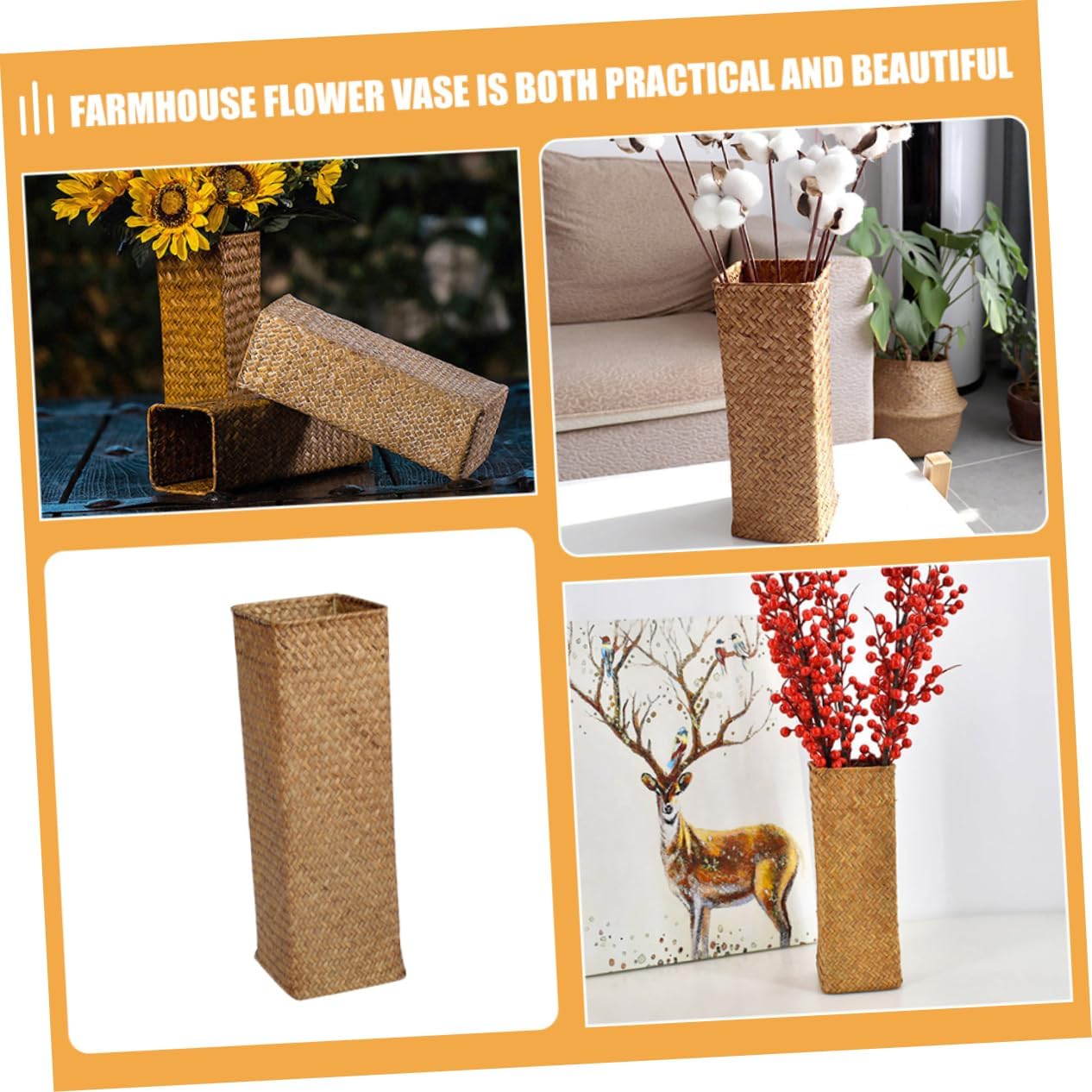 Zerodeko Rustic Woven Flower Vase Set of 2