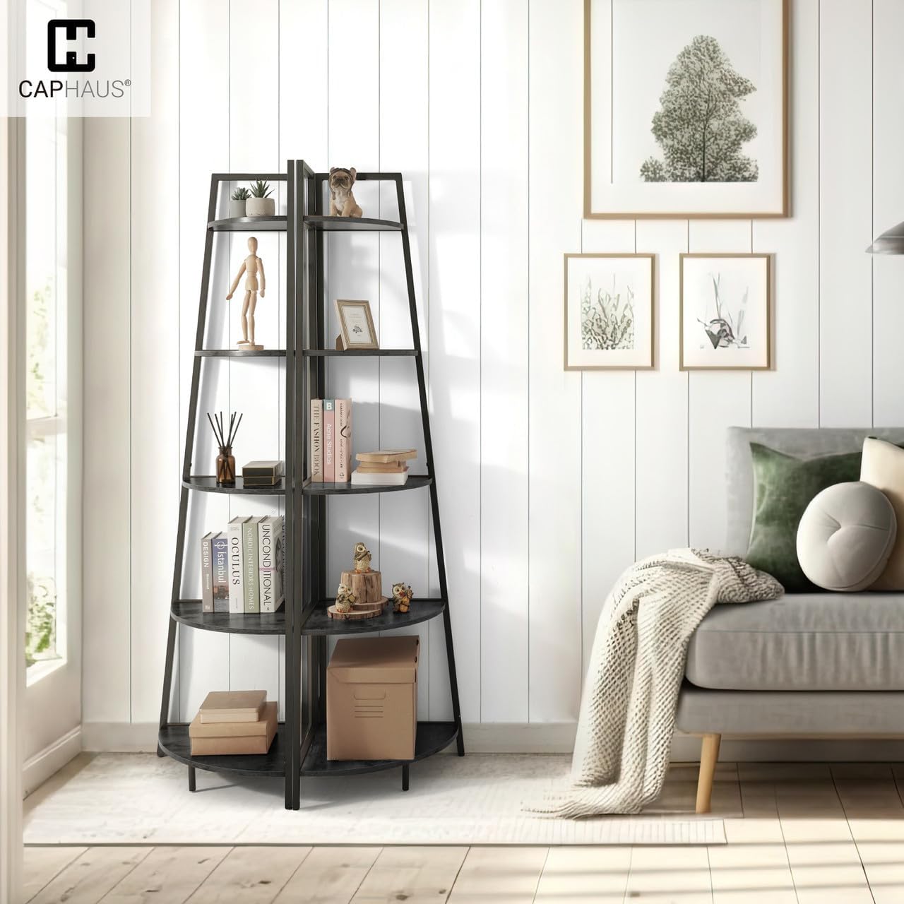 CAPHAUS 4-Tier Corner Shelf Stand Black