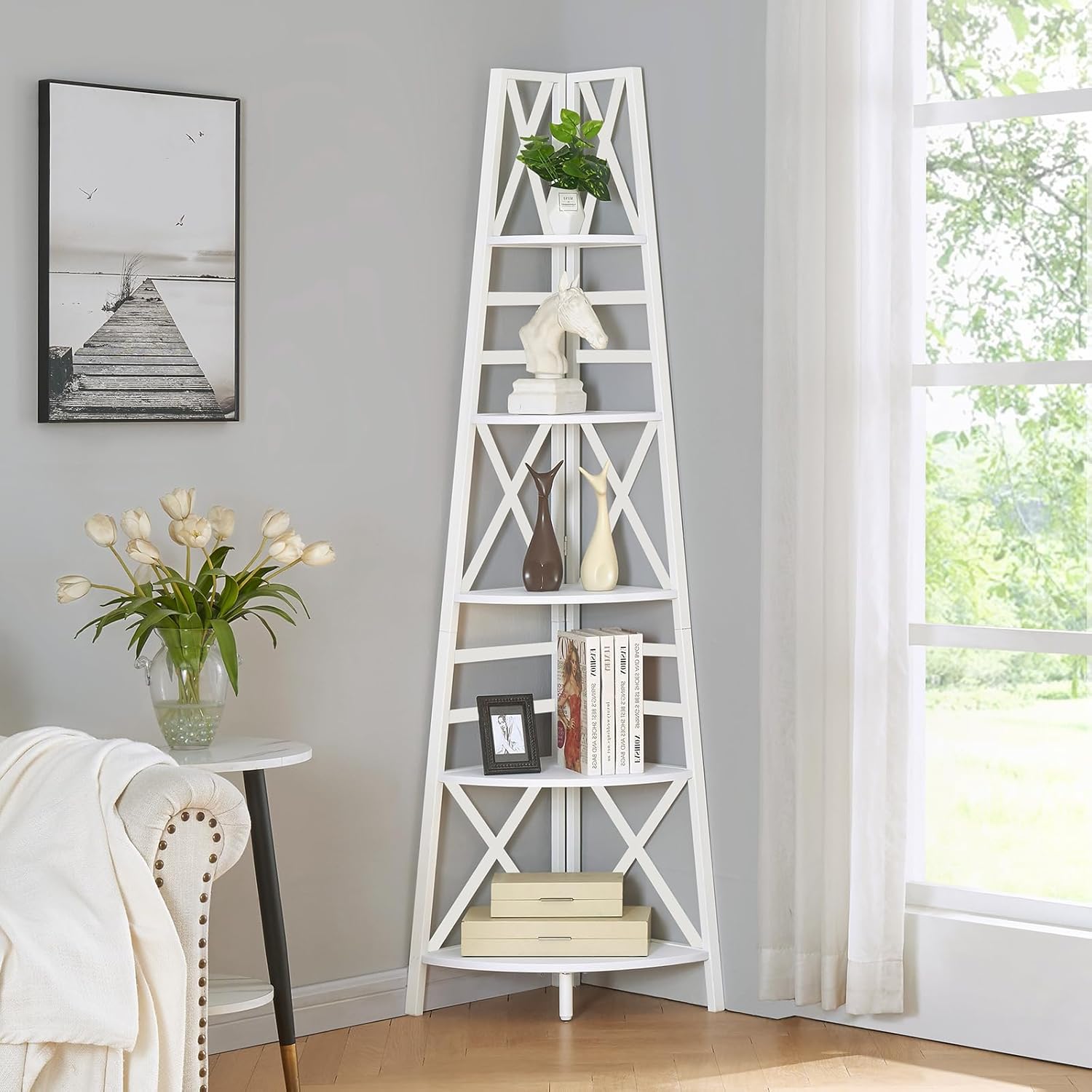 HOMBAZAAR 5 Tier Corner Shelf with Metal Frame