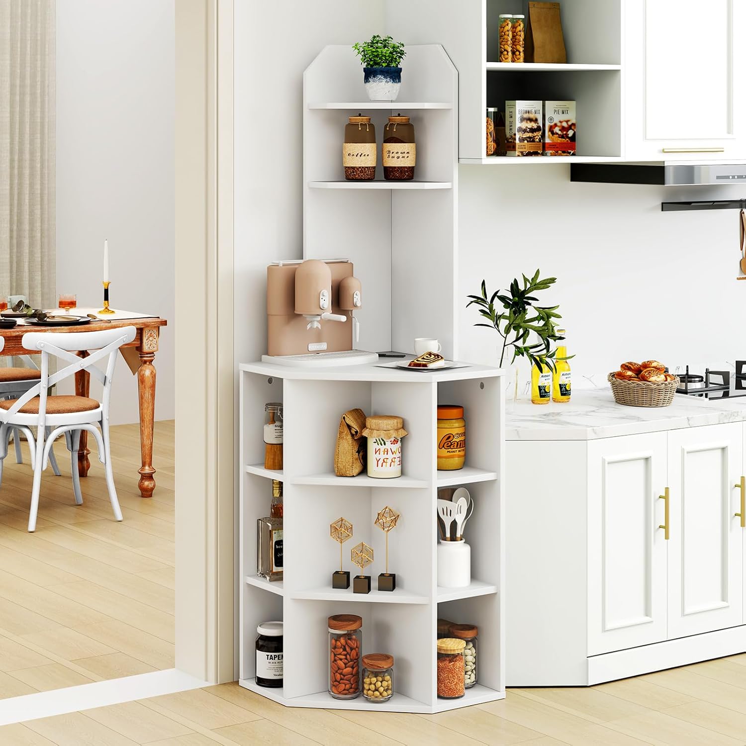 Giantex 6-Tier Corner Bookshelf with Charging Station
