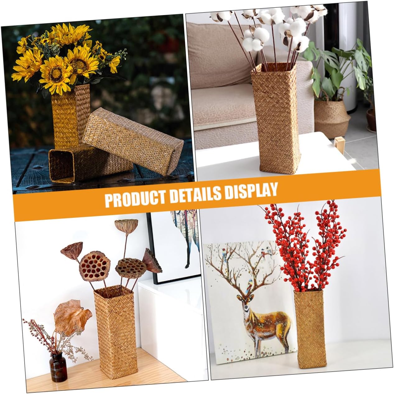 Zerodeko Rustic Woven Flower Vase Set of 2