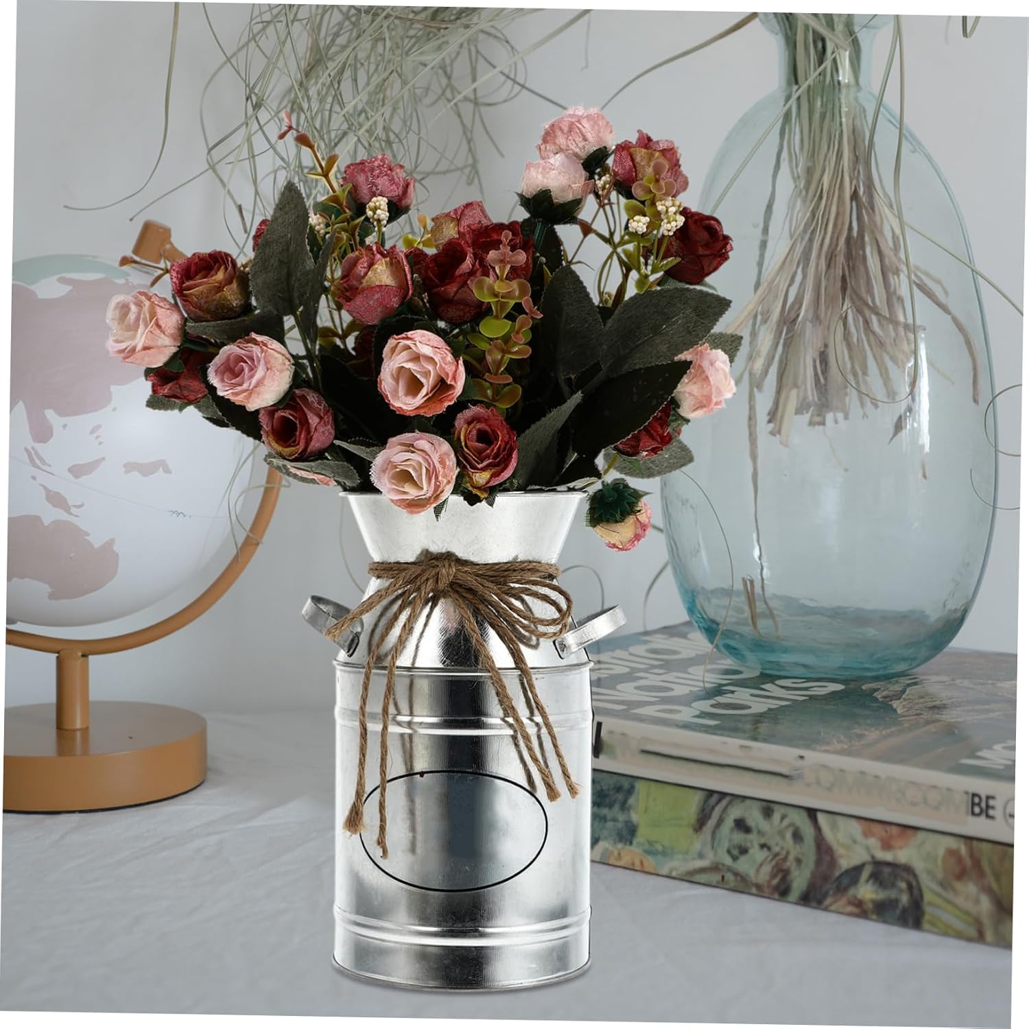 Vintage Rustic Metal Vase with Rope Design