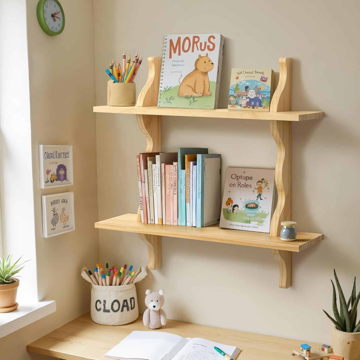 Mazjoaru 24 Inch Pine Wood Floating Shelf Unit