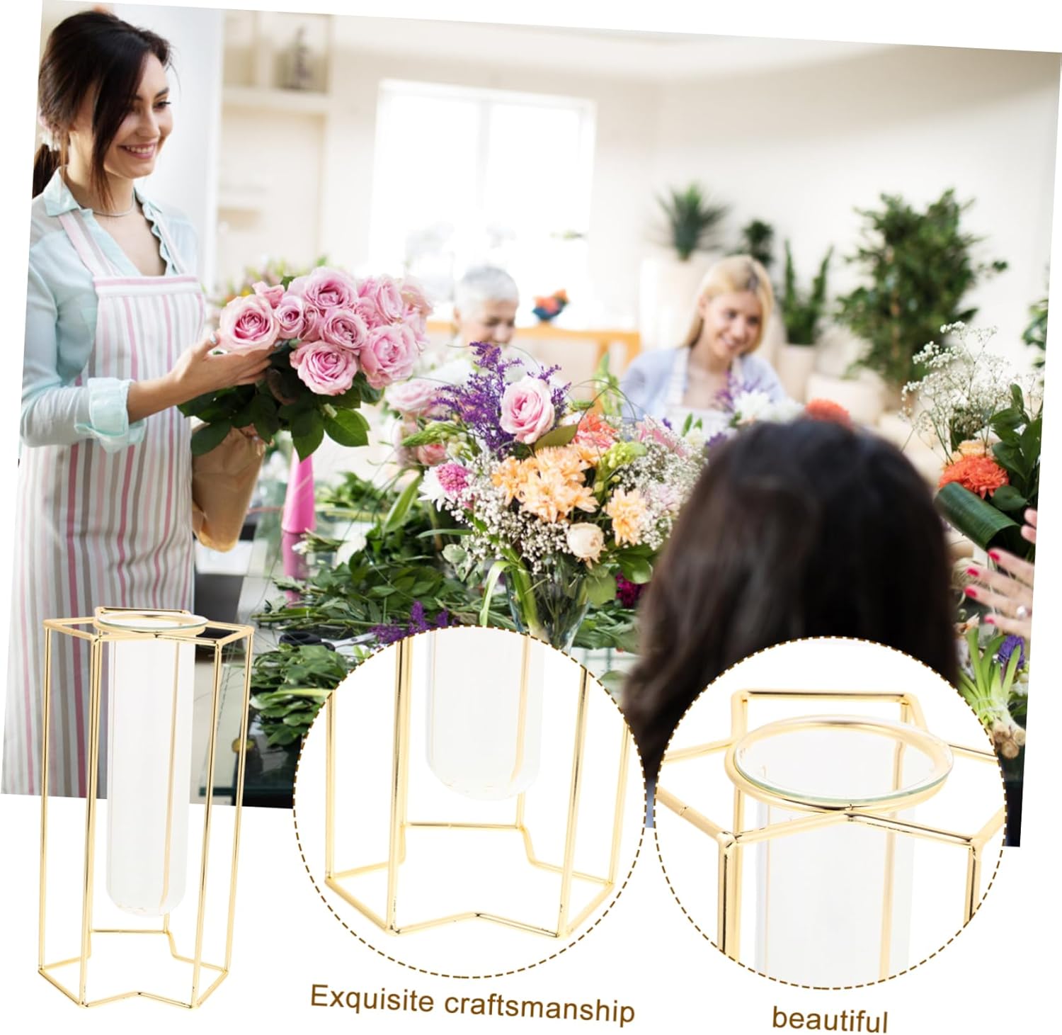 Minimalist Flower Vase with Iron Stand for Home and Office