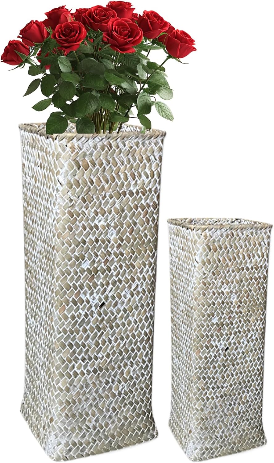 2 Pack Dried Flower Vase Farmhouse Style Woven Basket