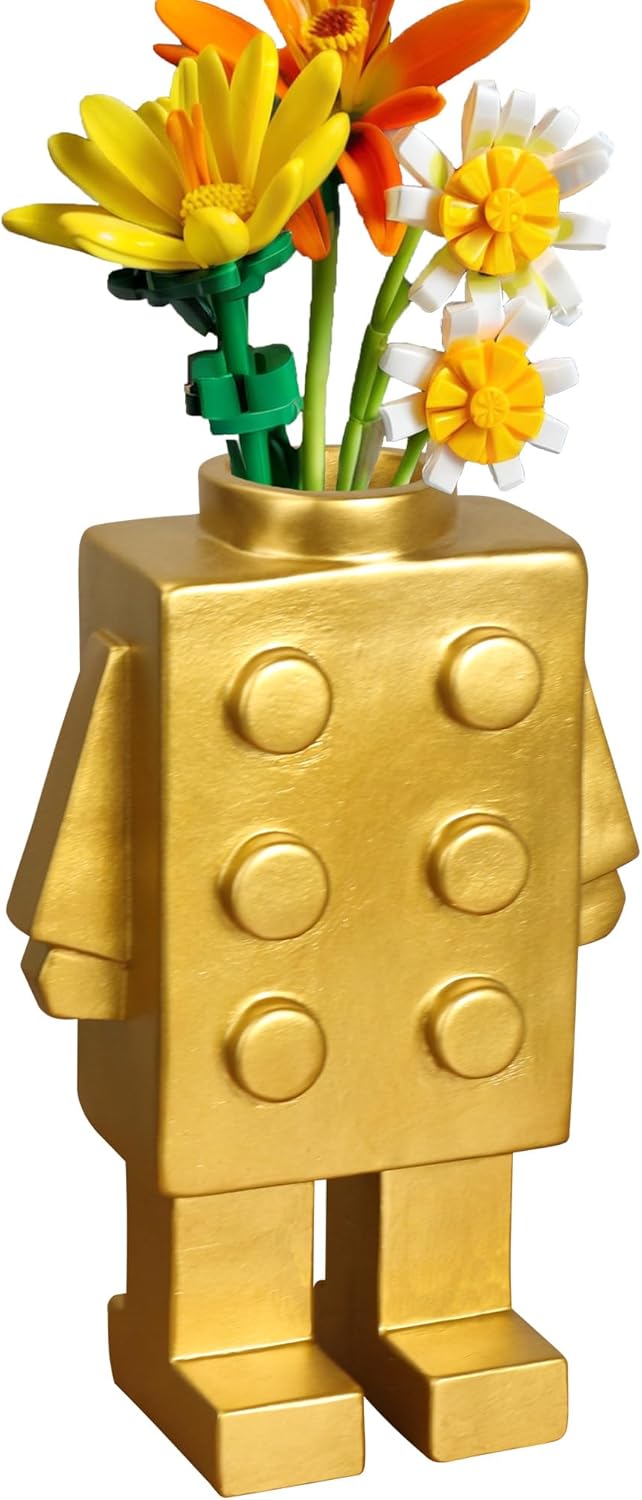 Cute Building Block Vase for Flower Decor in Golden