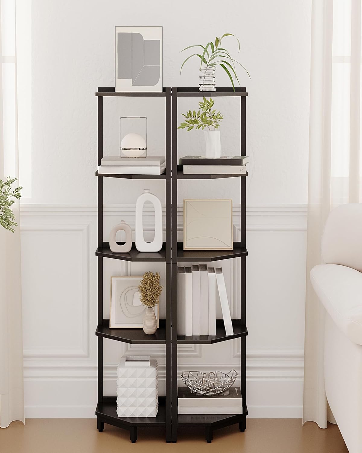 5-Tier Corner Bookshelf Stand with Metal Frame Black CS05906B