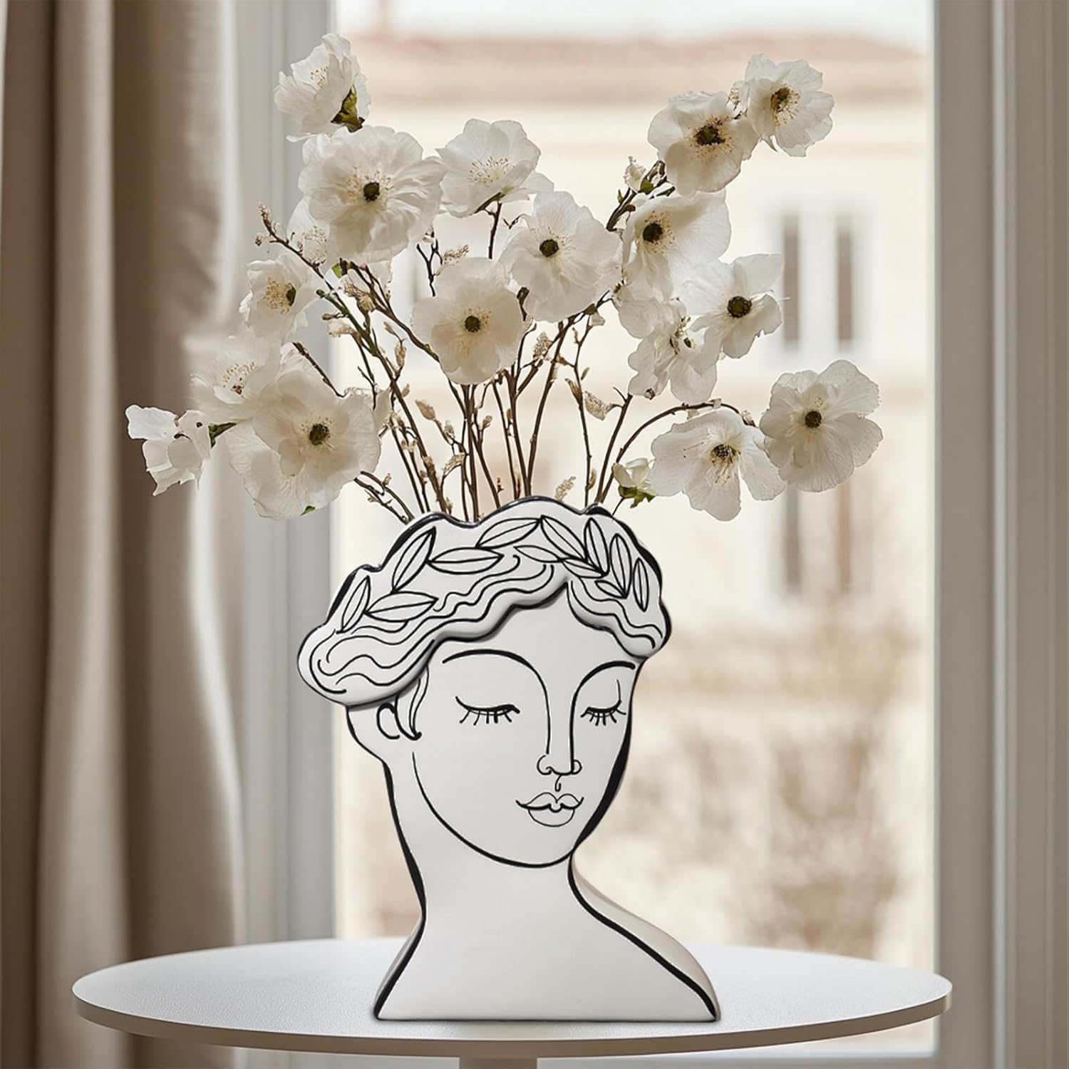 Modern Female Face Flower Vase 8x25x95 Inch Cynkeyee