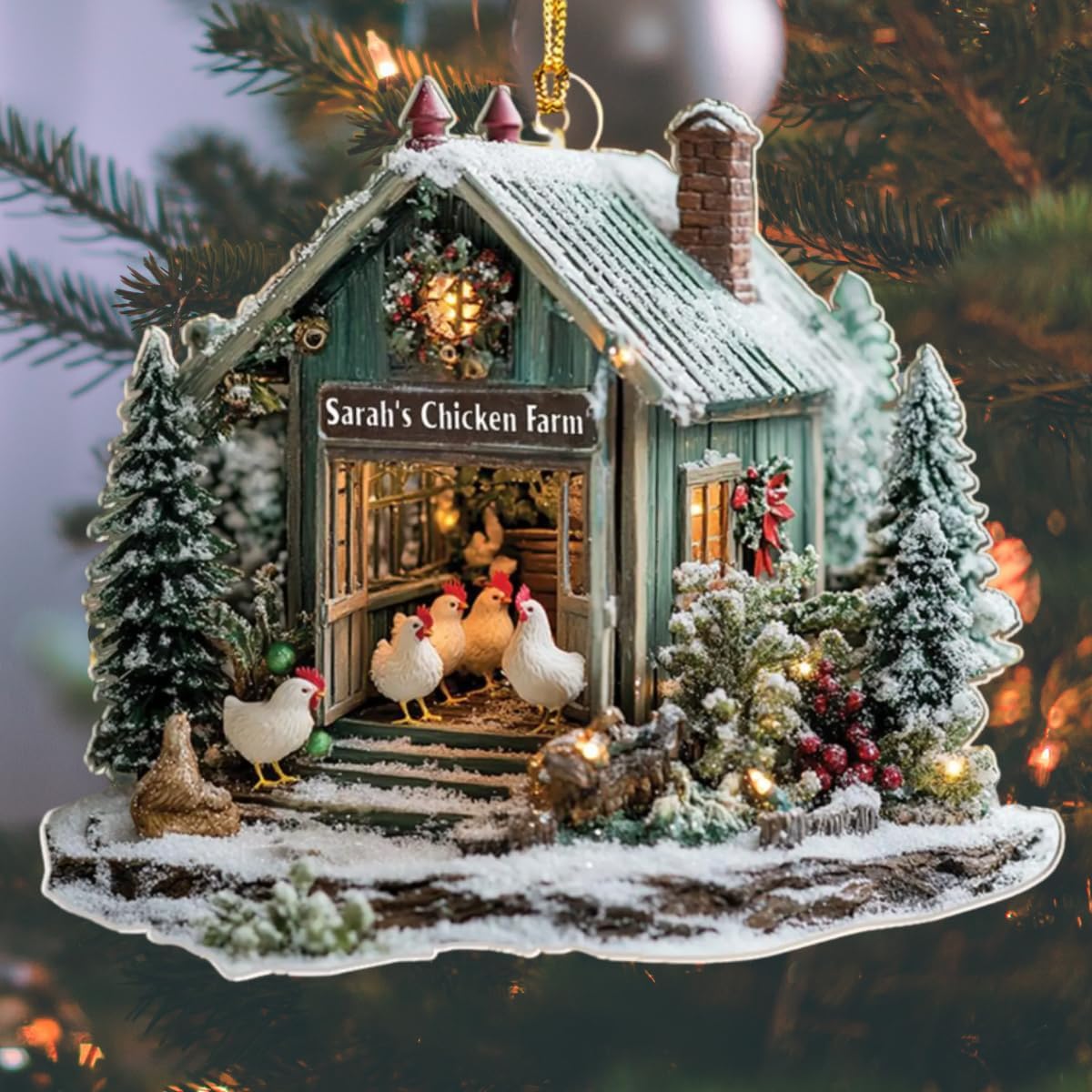 Personalized Chicken Farm Ornament for Christmas Tree