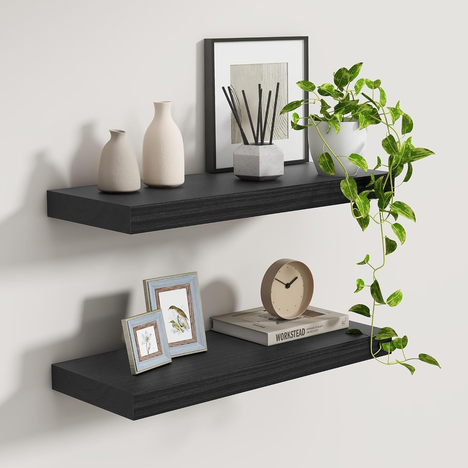 Fun Memories Black Floating Shelves 24 Inch Long Set of 2